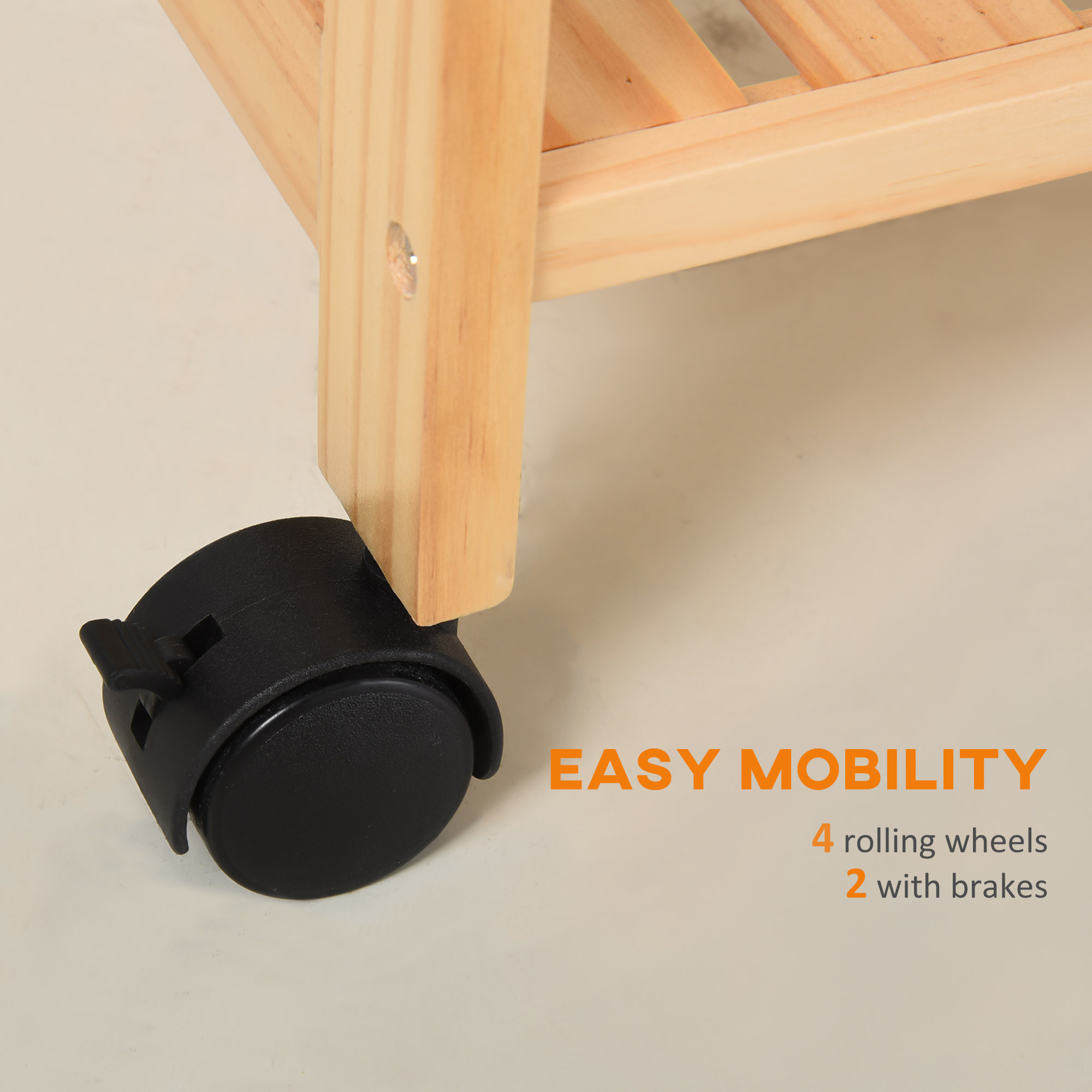  Carucior de bucatarie cu 4 nivele din MDF si lemn de pin cu 4 roti pivotante, 40x30x76 cm, alb si maro [4]