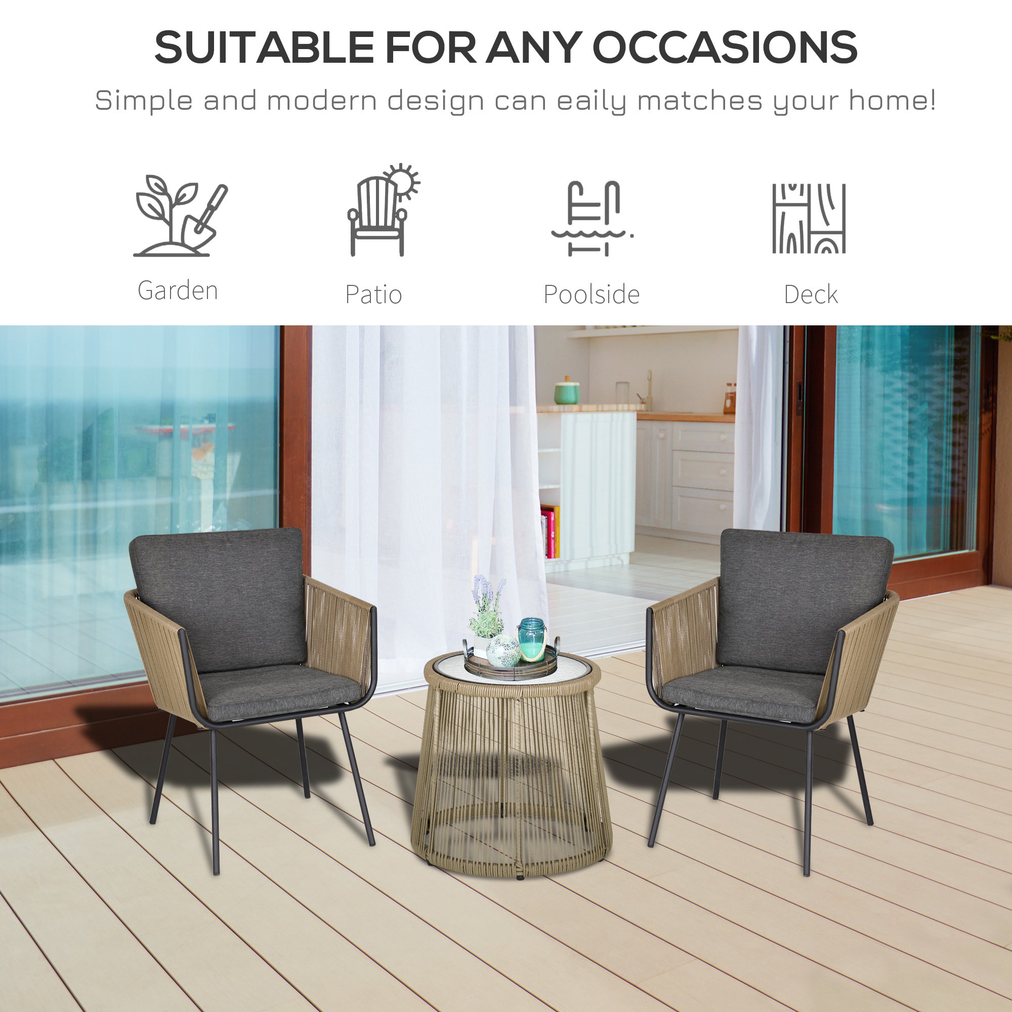  Set Mobilier de Gradina cu 2 sezlonguri Recliner pentru Exterior, cu Perna Captusita din PE, 196x65x22 cm, Gri [6]