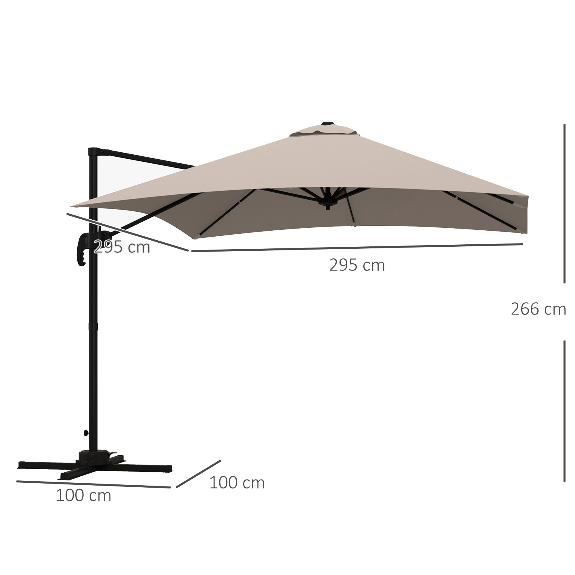  Umbrela de Soare cu 8 Lamele cu Pedala si Manivela, Umbrela de Soare din Aluminiu si Poliester, 295x295x266 cm, Kaki [2]