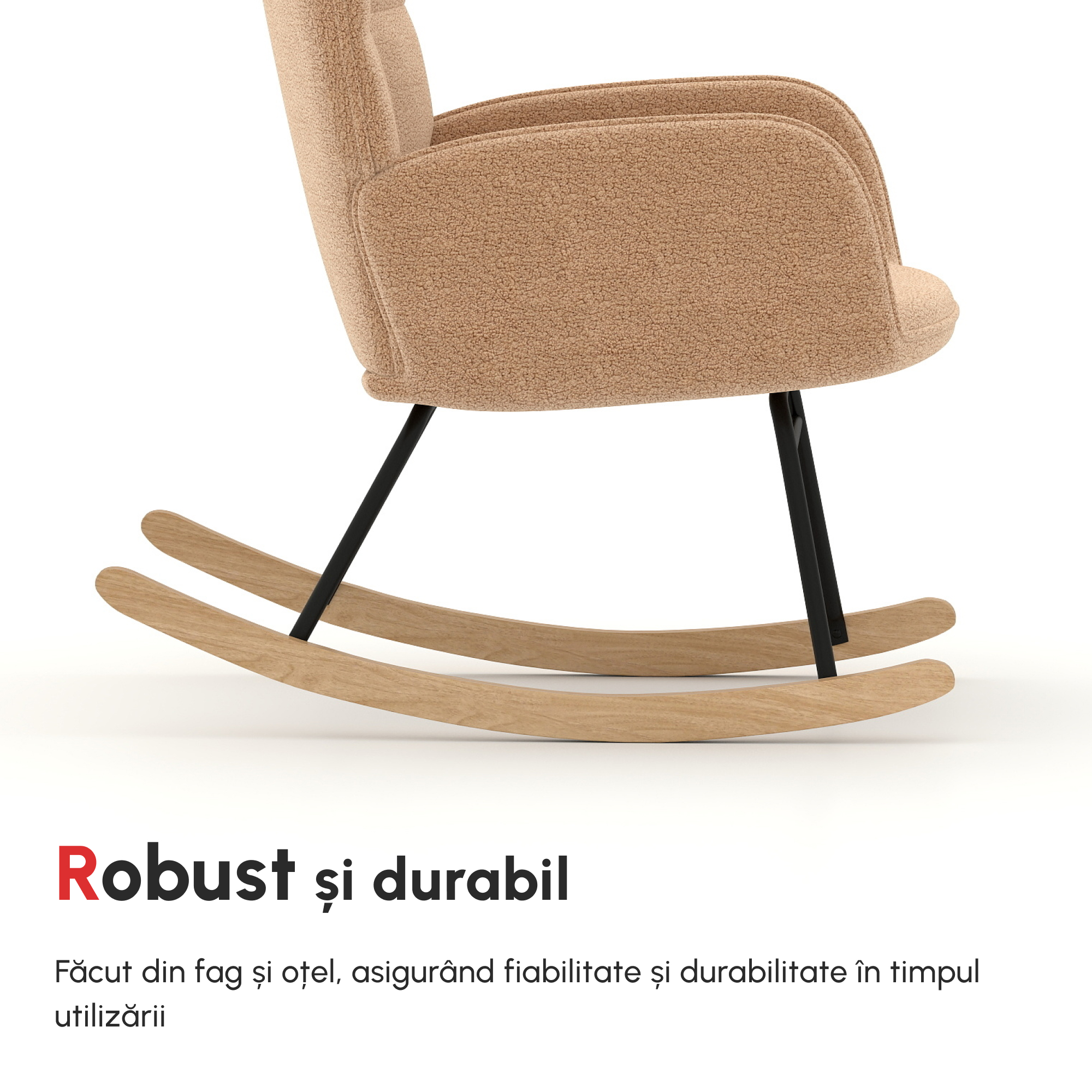  Fotoliu Balansoar de Interior Tapitat, Fotoliu Balansoar Relaxant din Blana cu Brate, 71x98x101 cm, Maro [5]