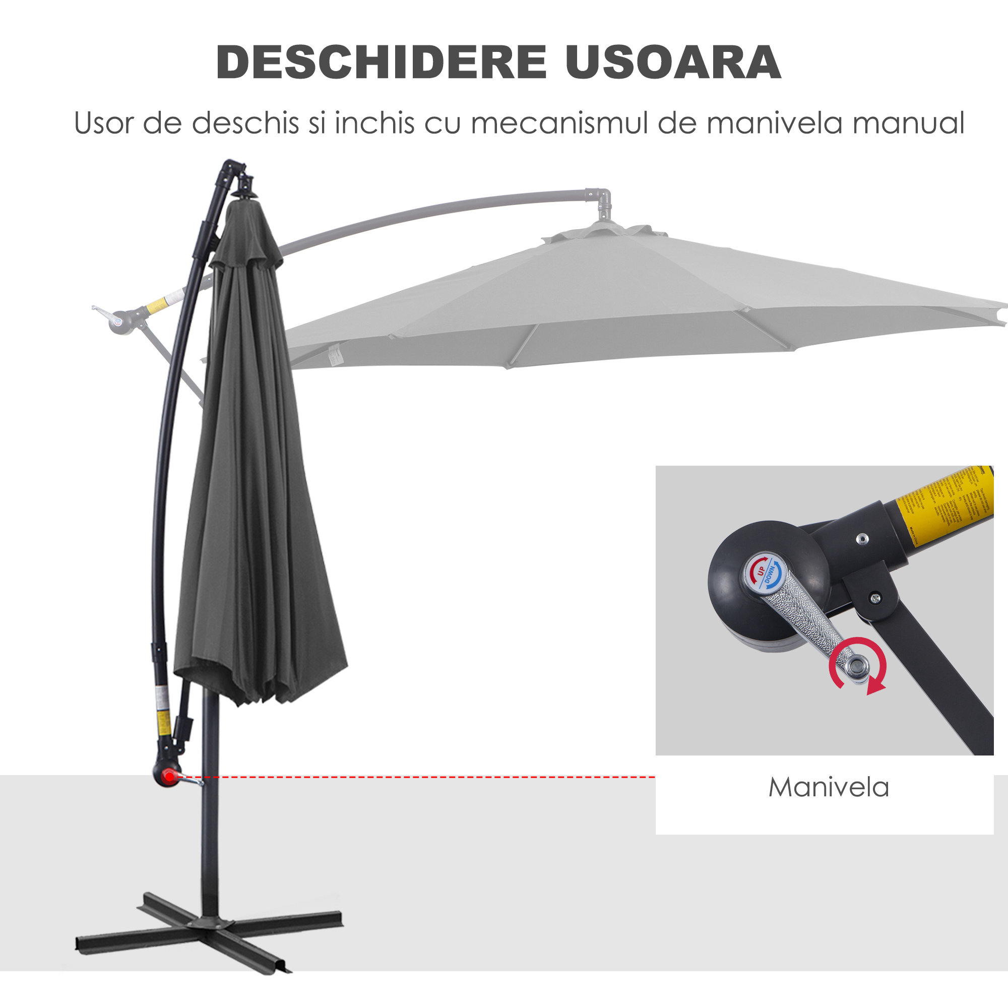  Umbrela pentru Exterior Structura din Otel si Poliester Impermeabil Anti-UV Φ300x250cm Gri [3]
