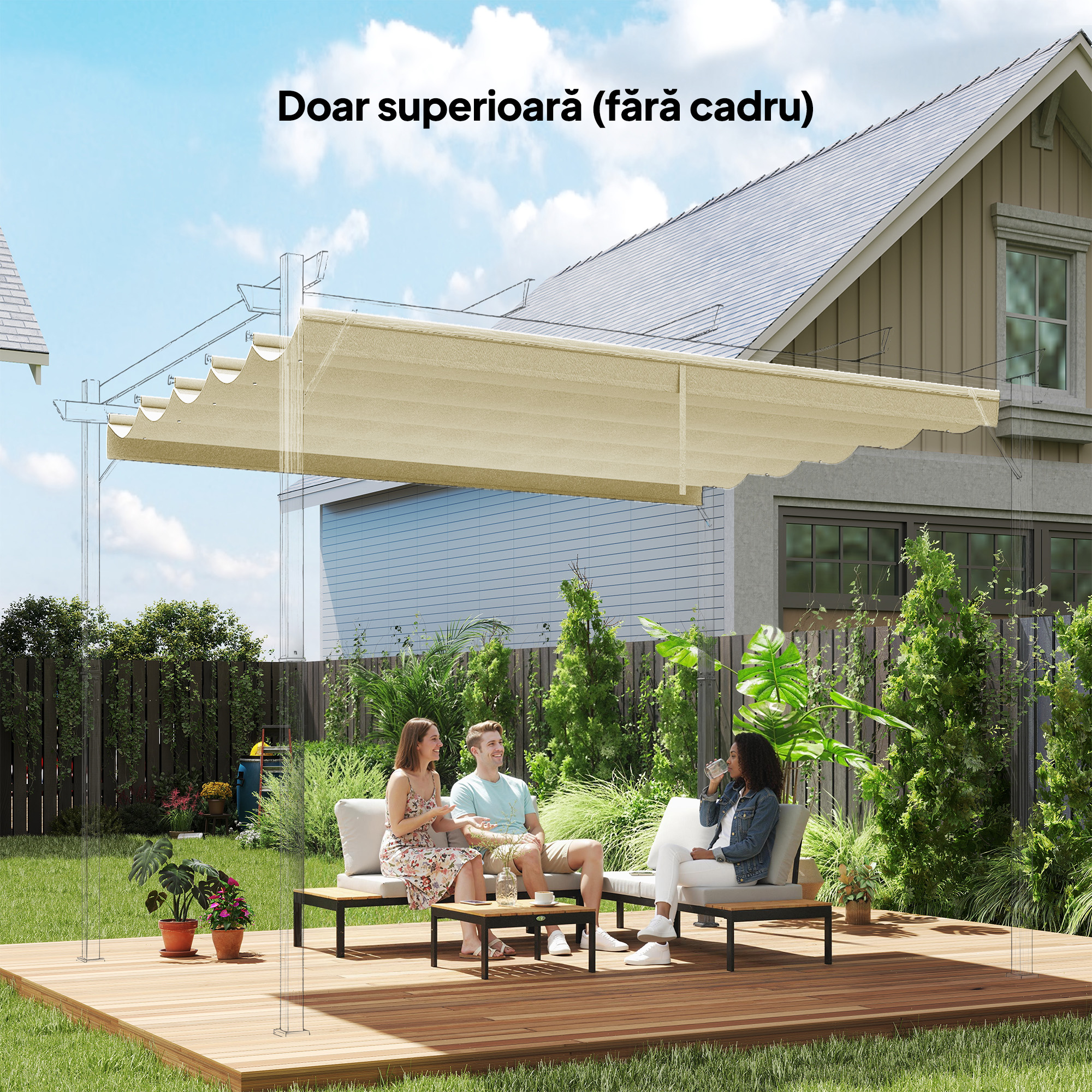  Acoperis pentru Gazebo Pergola cu 10 Orificii de Drenaj din Poliester, 250x255 cm, pentru Pergola 3x3m, Crem [1]