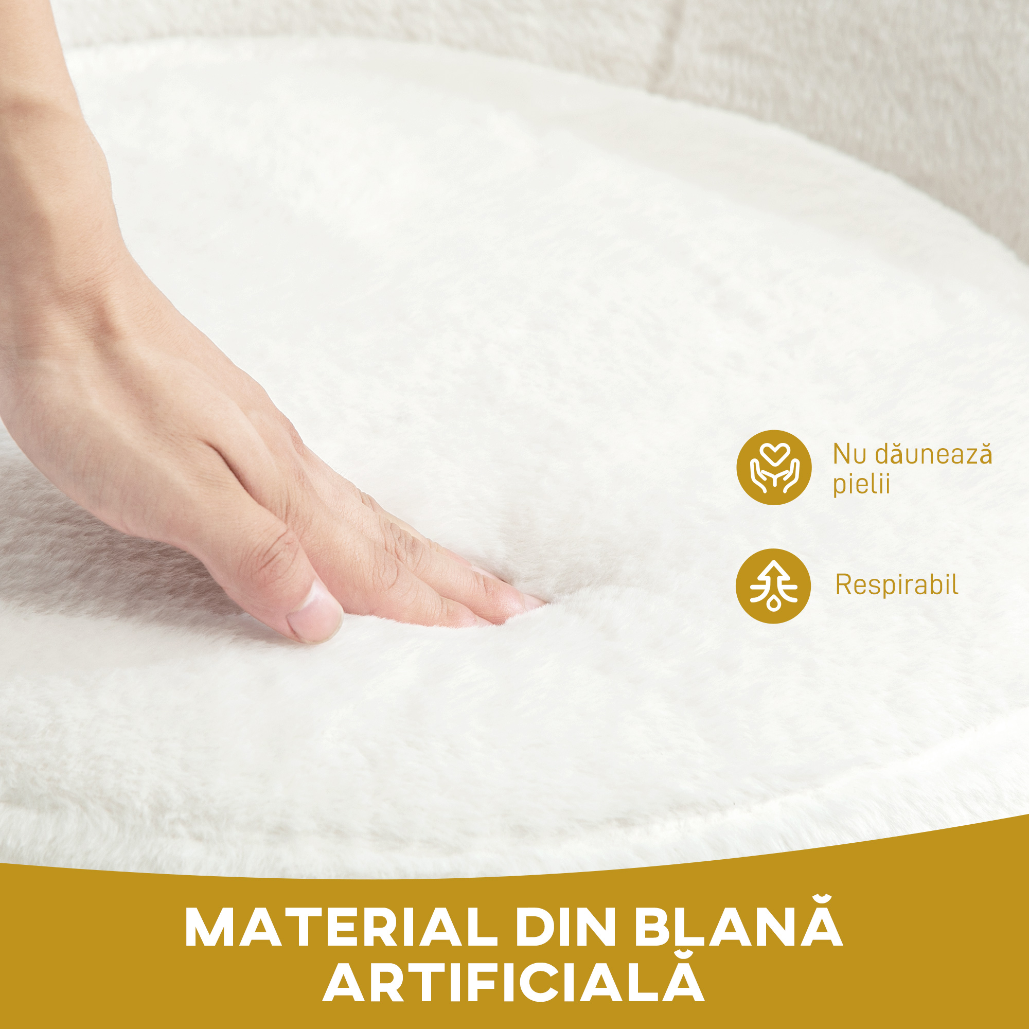  Fotoliu pentru Camera cu Tapiterie din Blana Sintetica si Picioare Metalice, 75x66x79 cm, Alb [3]