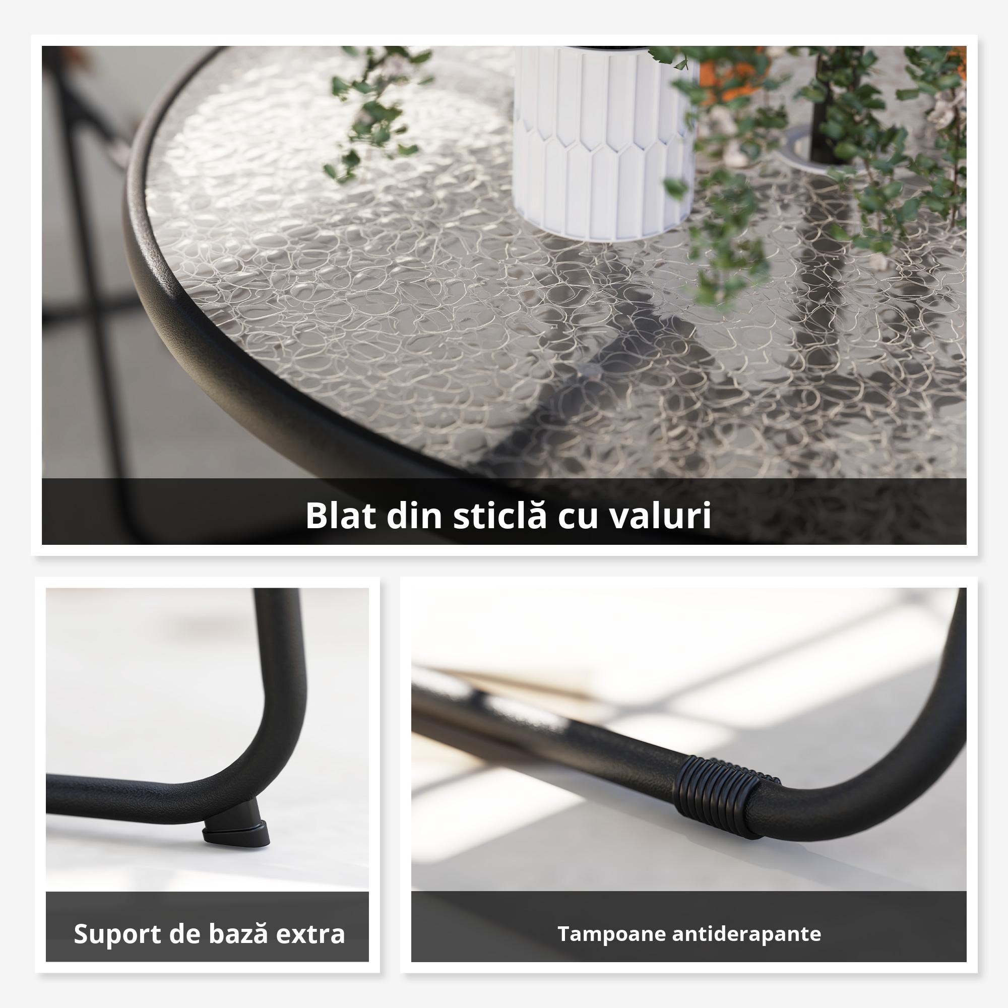  Set de Gradina 6 Piese din Otel cu 4 Scaune Pliabile, Umbrela si Masa Rotunda, Gri si Negru [6]