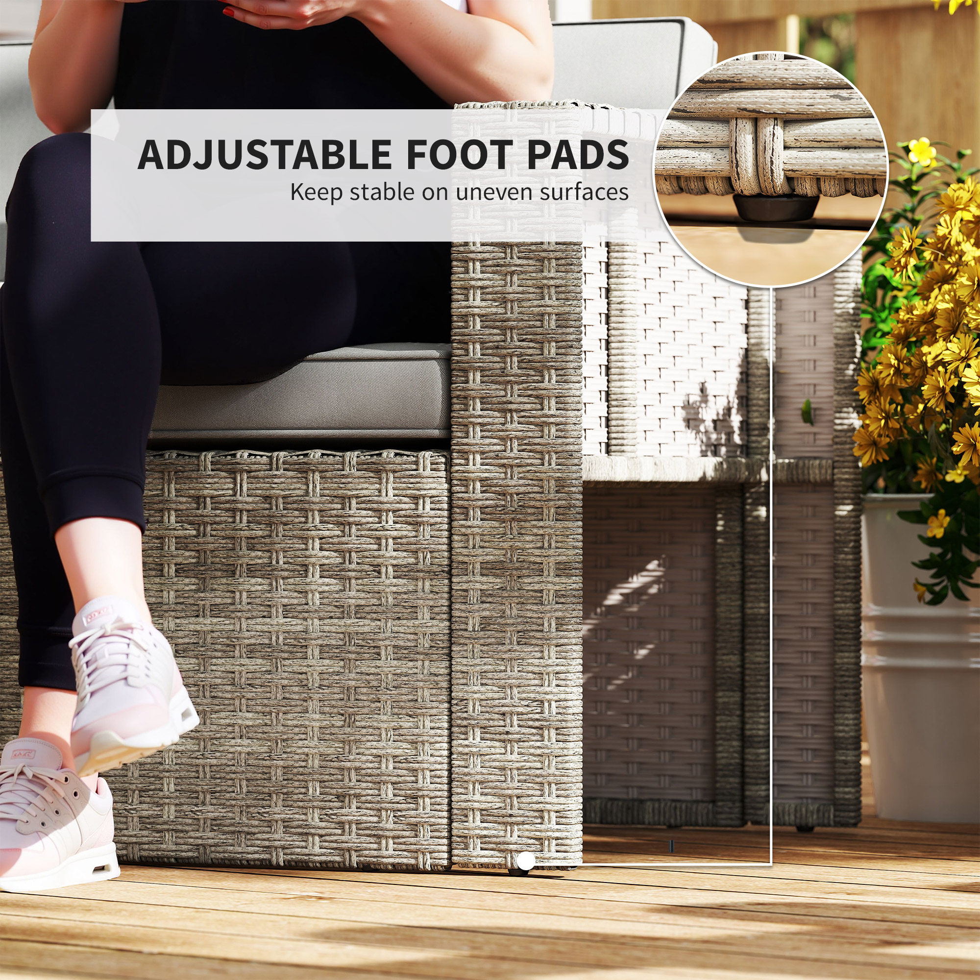  Set Exterior 6 Piese cu Canapea, 2 Scaune, Masa cu Blat din Sticla si 2 Suporturi pentru Picioare, Gri inchis [8]