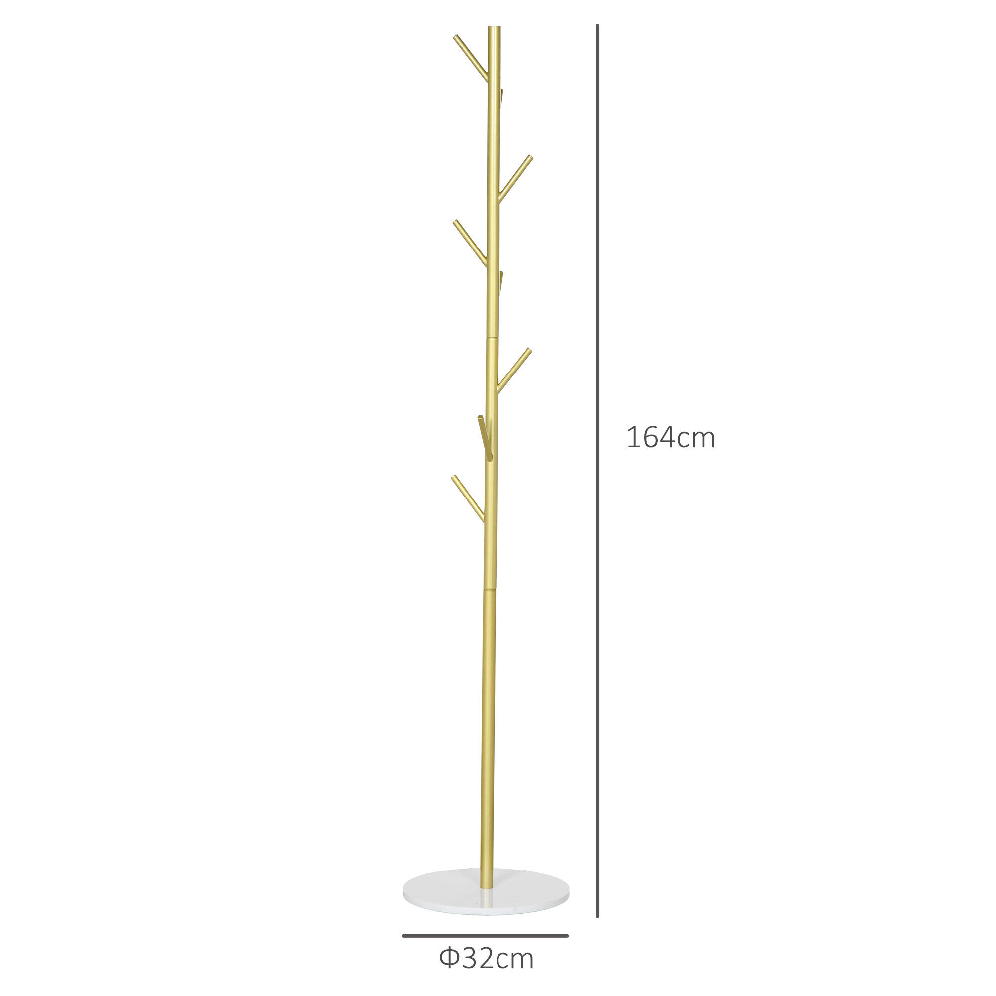  Cuier de Podea Autoportant cu 8 Carlige si Baza din Marmura, Ø32x164 cm, Auriu [2]