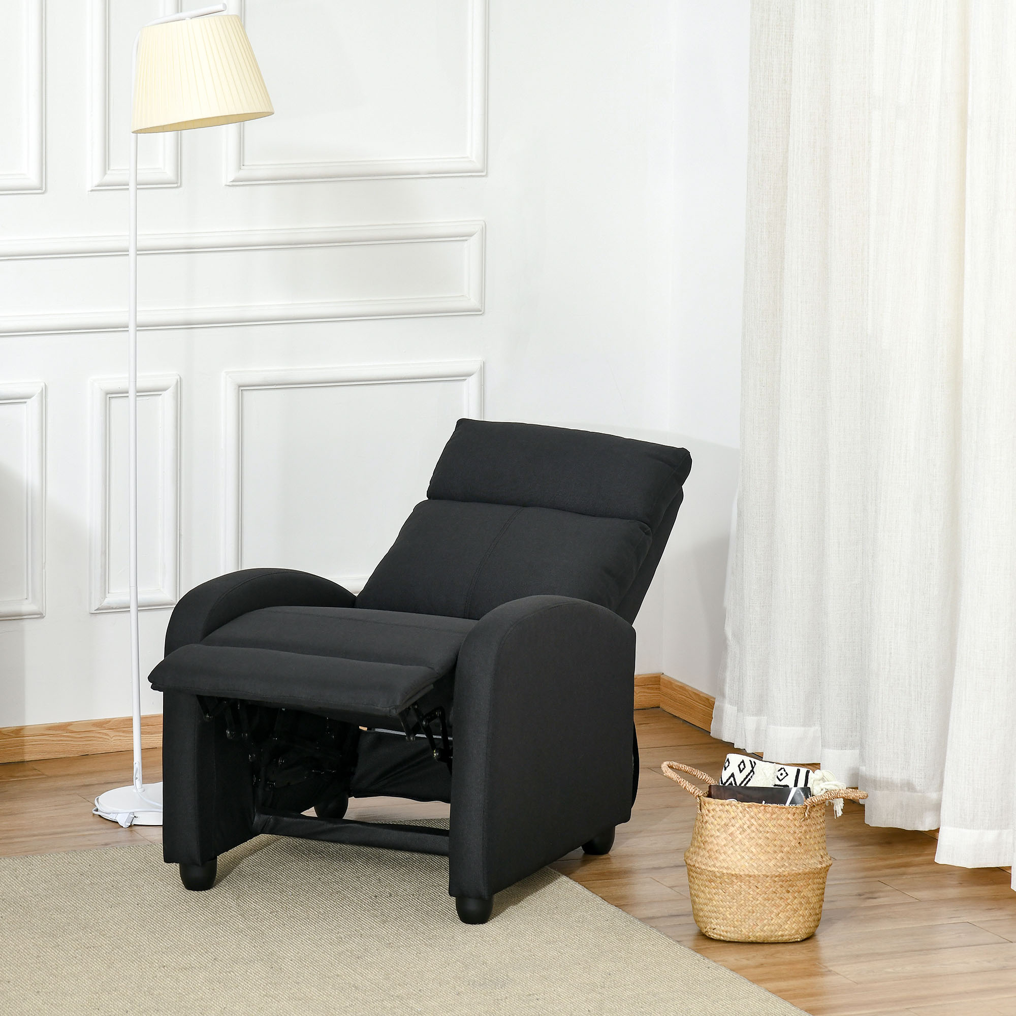  Fotoliu Relax - Negru, In, Rabatabil cu Taburet Inclus [1]