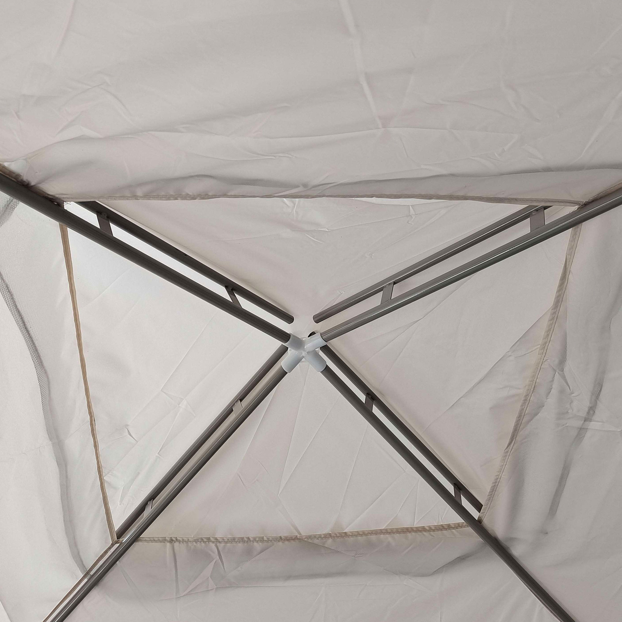  Foisor de Gradina cu Plasa tantari, Foisor cu Acoperis Dublu si Cadru Metalic, 297x297x268 cm, Bej [8]