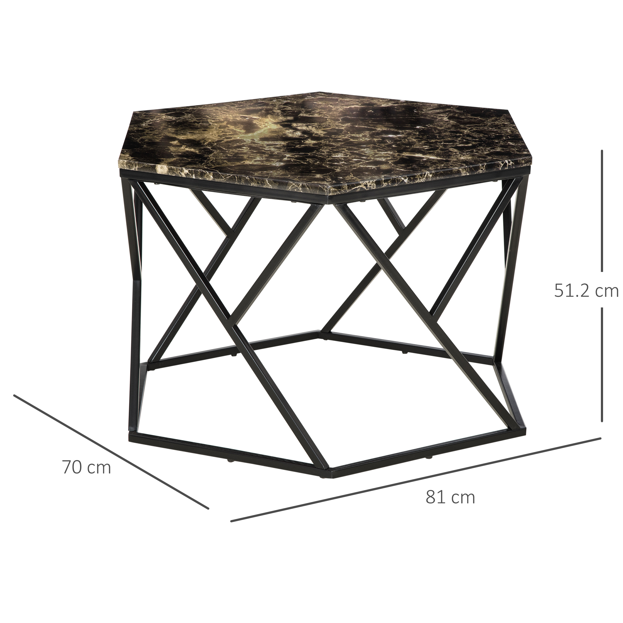  Masuta de cafea moderna cu blat din imitatie de marmura si structura din MDF si otel, 81x70x51,2 cm, negru [2]