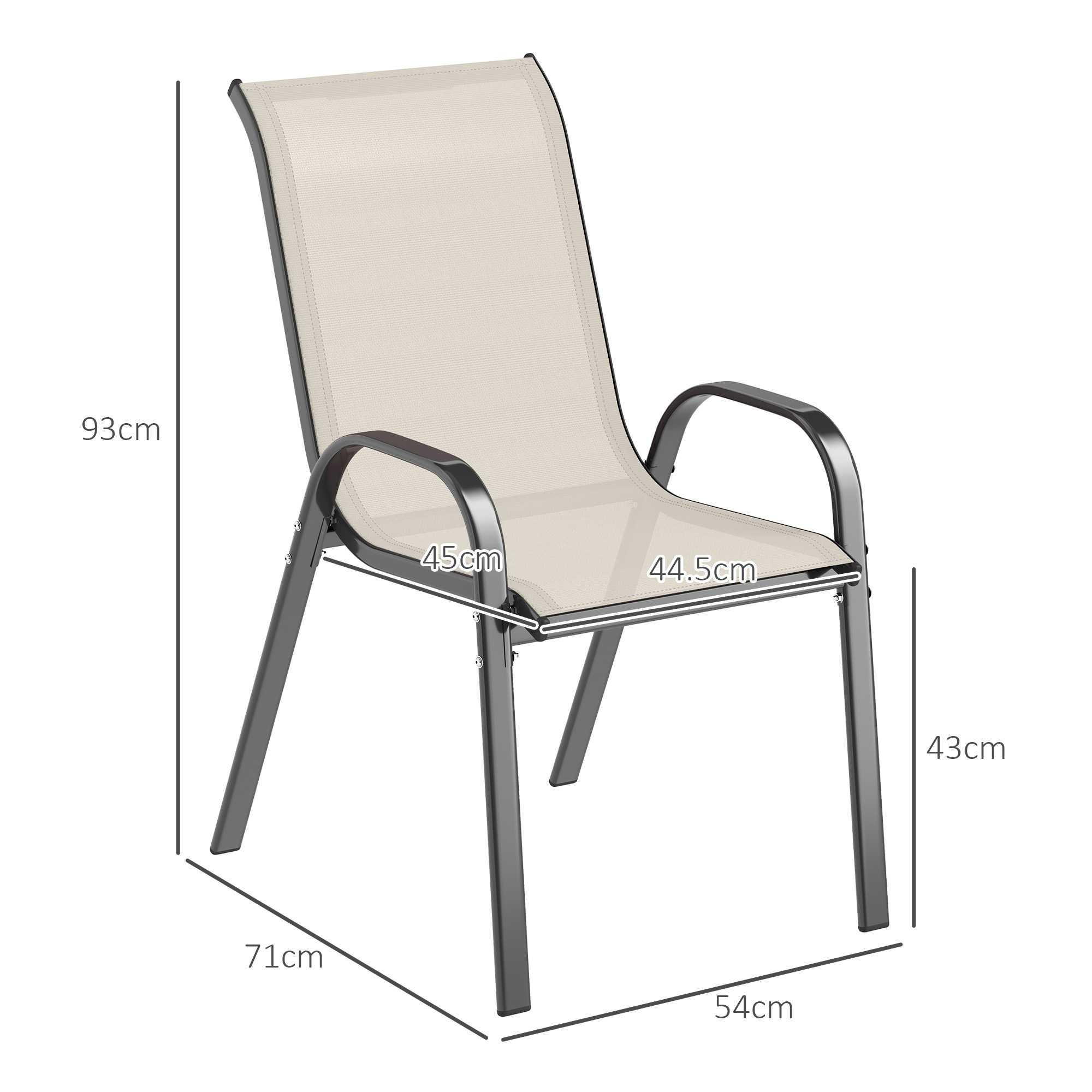  Set de 4 Scaune Suprapozabile cu Spatar inalt si sezut din Plasa, 54x71x93 cm, Negru [2]