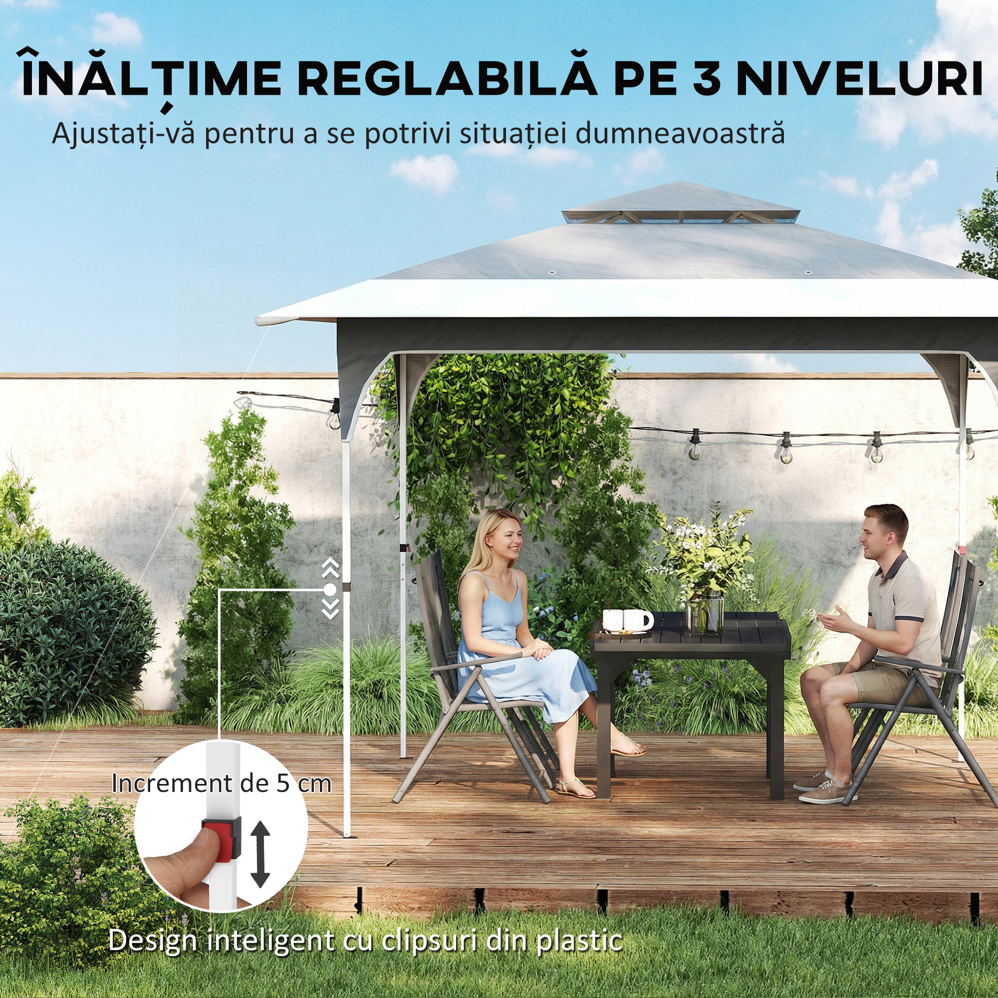  Pavilion Pop-Up pliabil 3.5x3.5 m cu acoperis dublu si geanta, din metal si material Oxford, gri inchis [6]