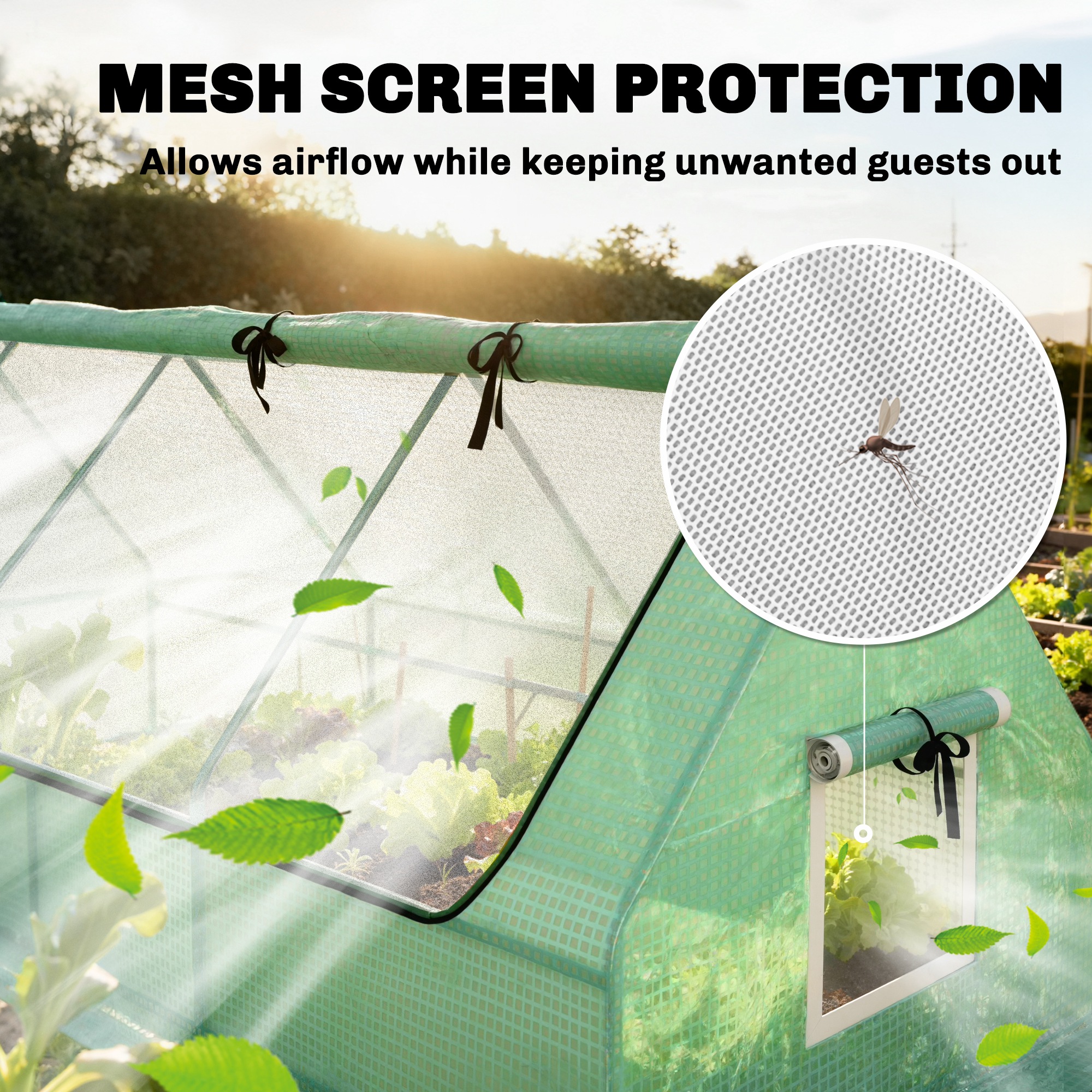  Sera Mica cu 2 Ferestre Laterale si Fereastra Centrala, din Otel, PE si PP, 240x90x90 cm, Verde [8]