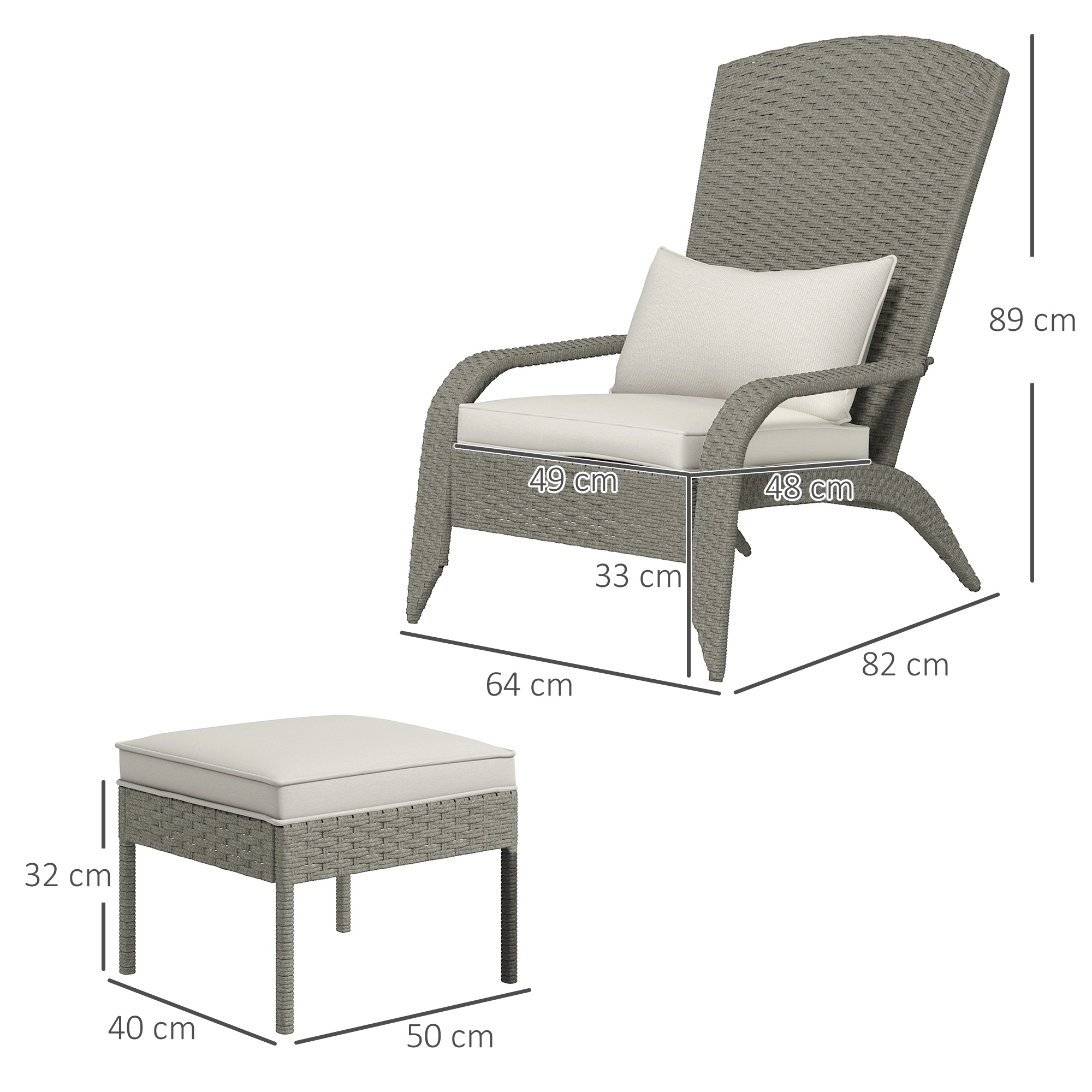  Scaun Adirondack cu taburet din rachita pentru terasa, S [2]