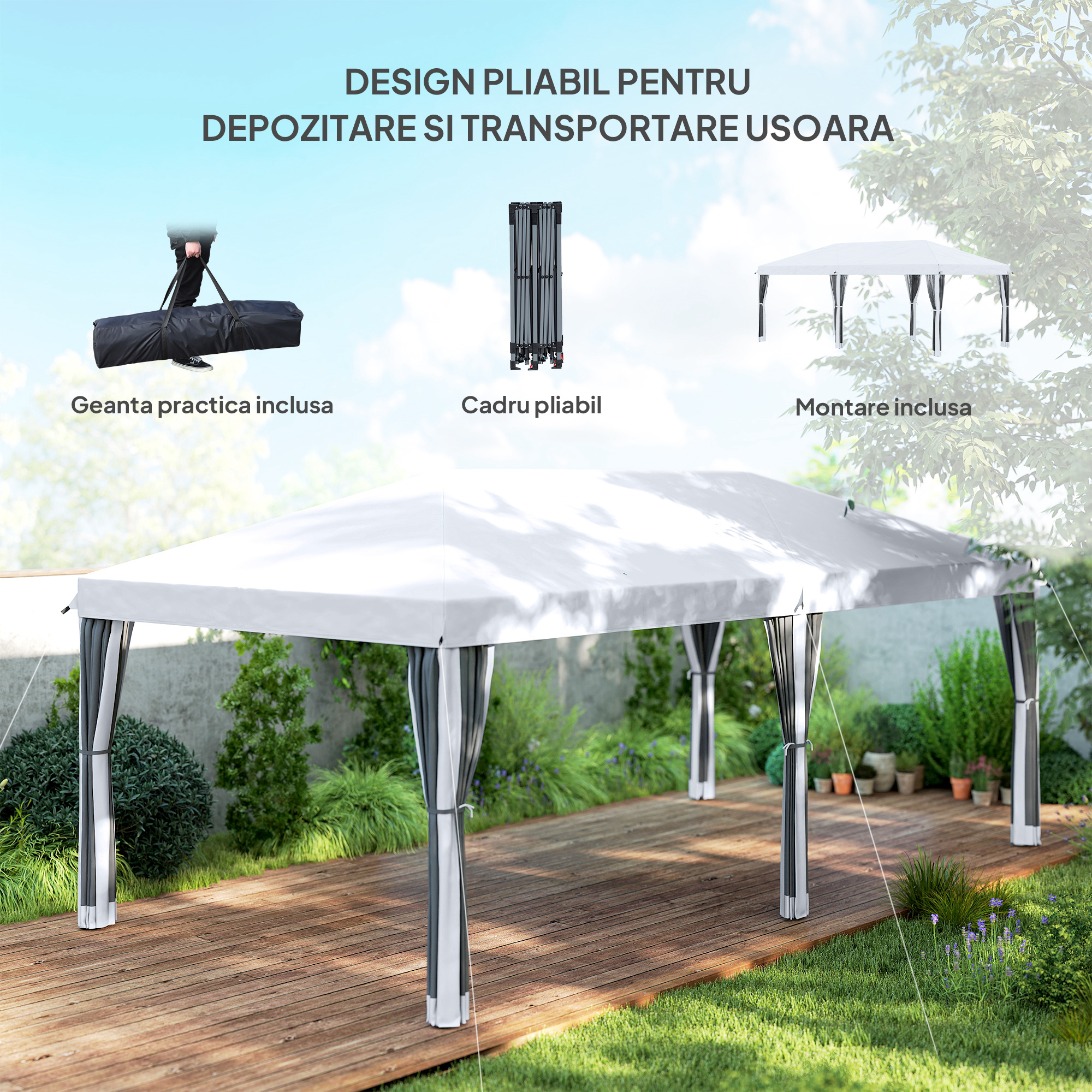  Foisor de gradina cu plasa de tantari, alb, 3x6m [4]
