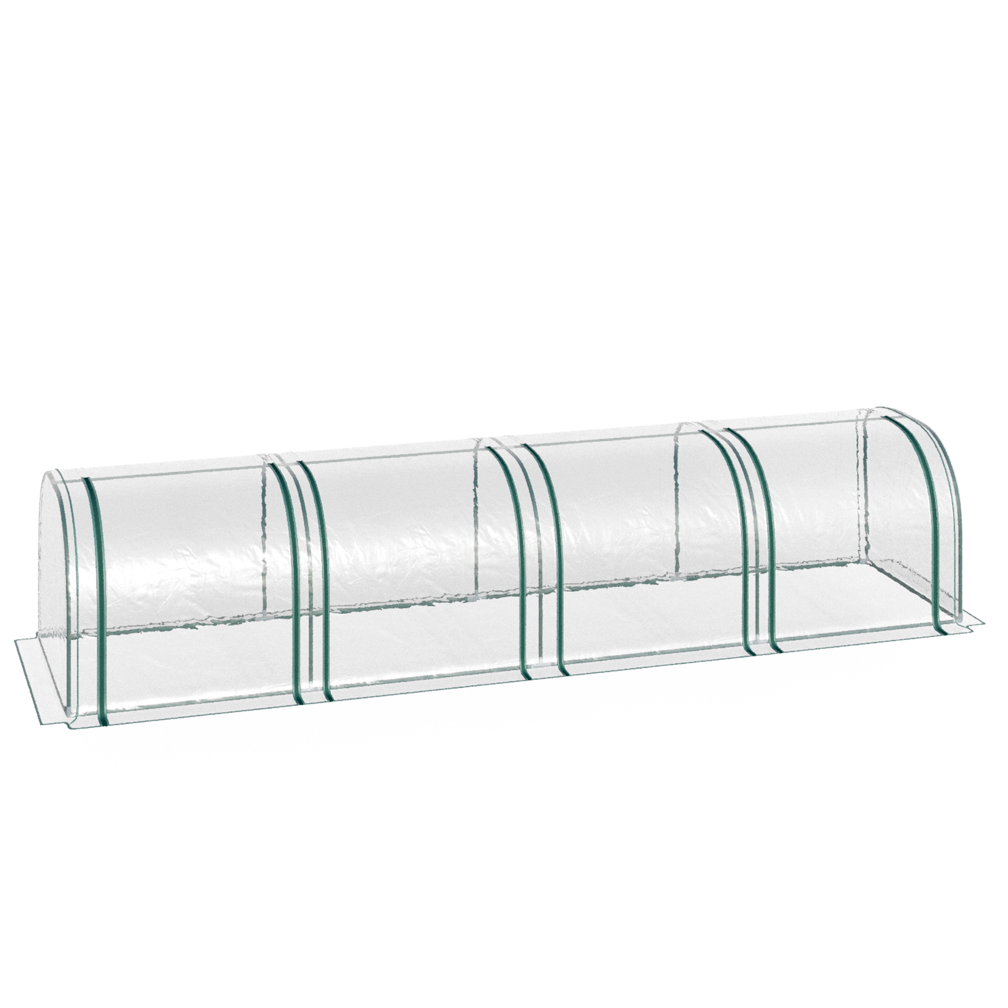 Gradina & balcon -  Sera tip tunel din otel si folie PVC impermeabila si anti-UV cu 4 usi cu fermoar, 395x100x80 cm, verde inchis si transparenta
