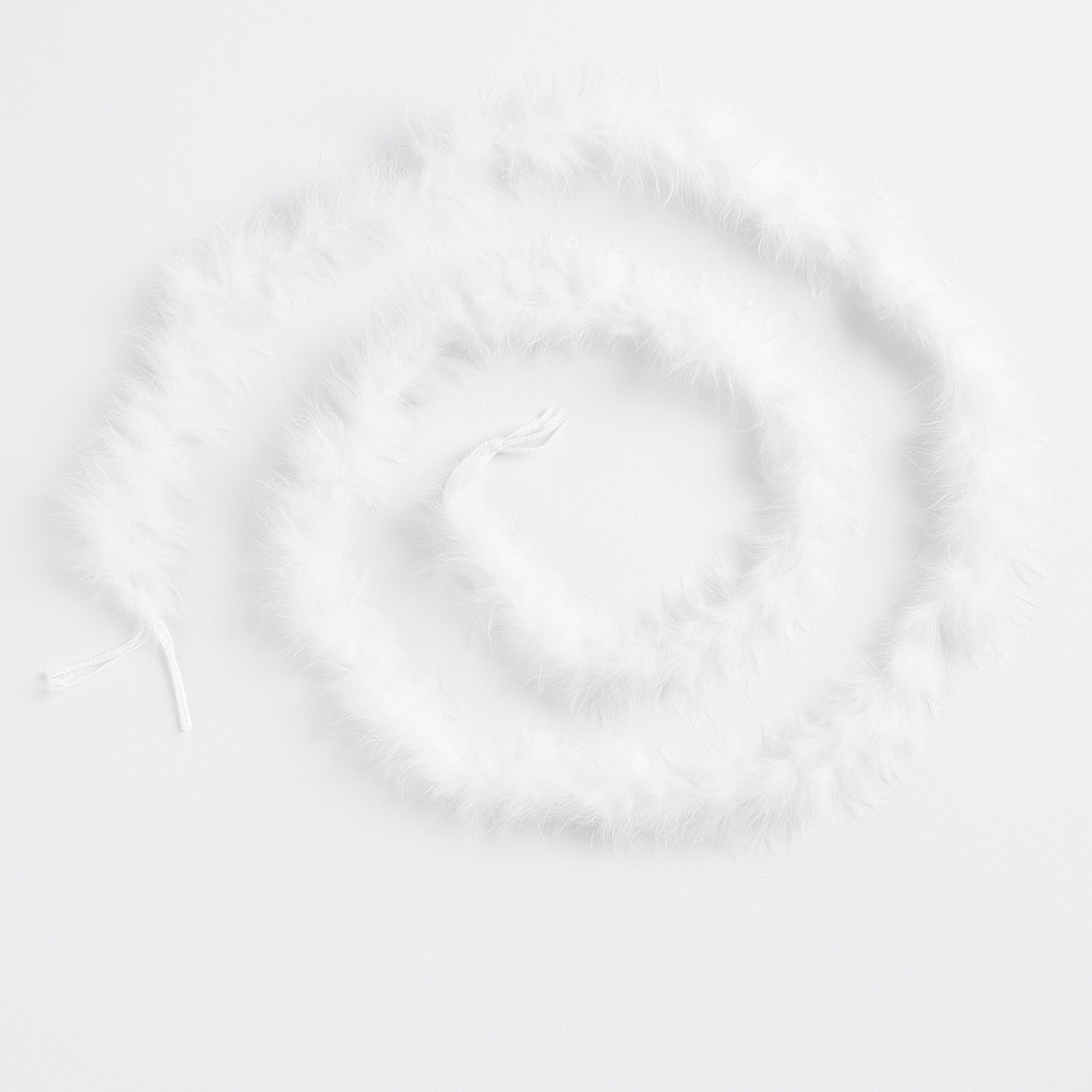 Ghirlanda pentru decor sau bradul de Craciun, model pene si bumbac, 200cm, alb [2]