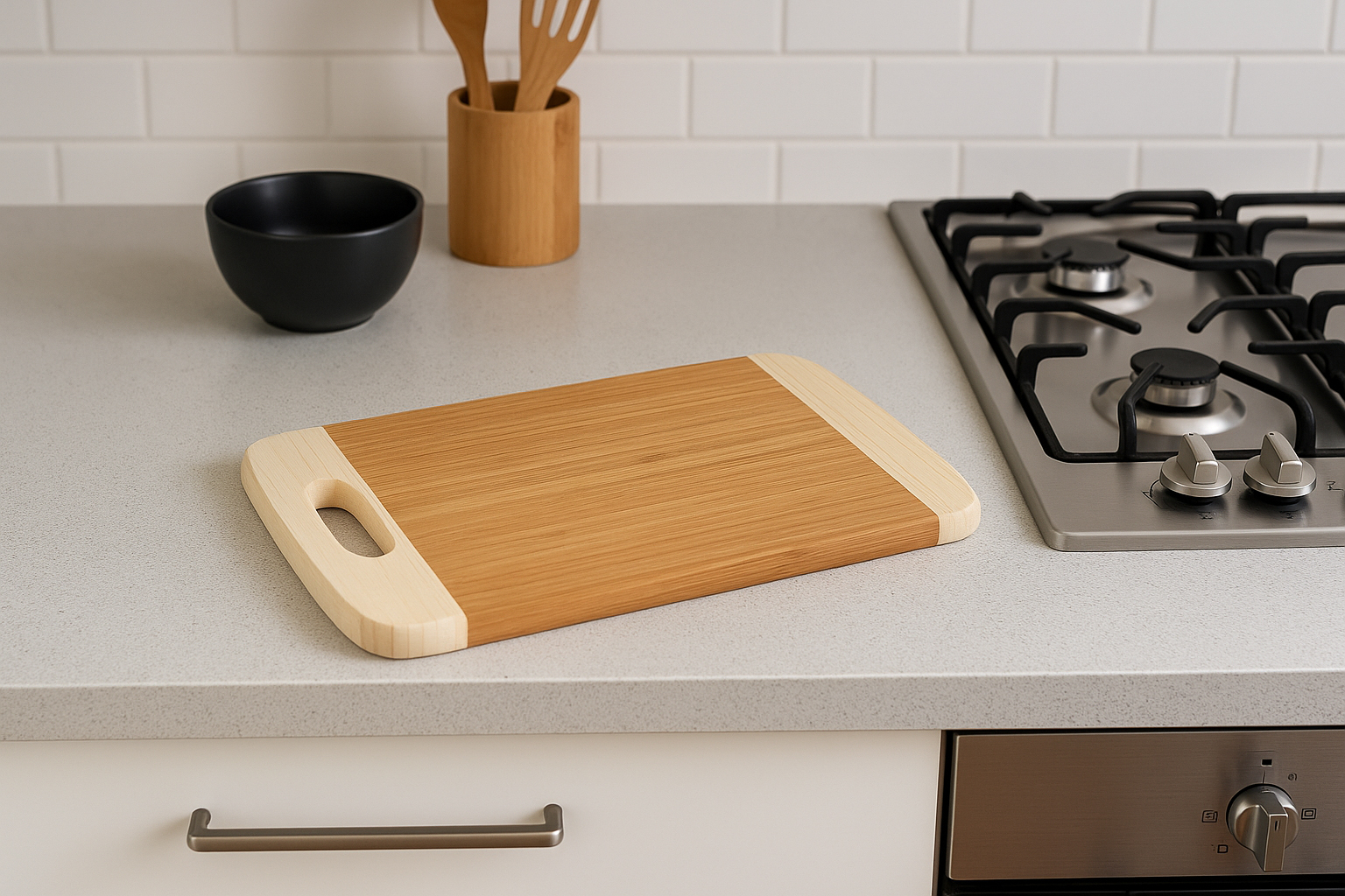 Tocator 5Five din bambus cu maner, pentru taiere sau servire, 30x20 cm, maro natur [6]