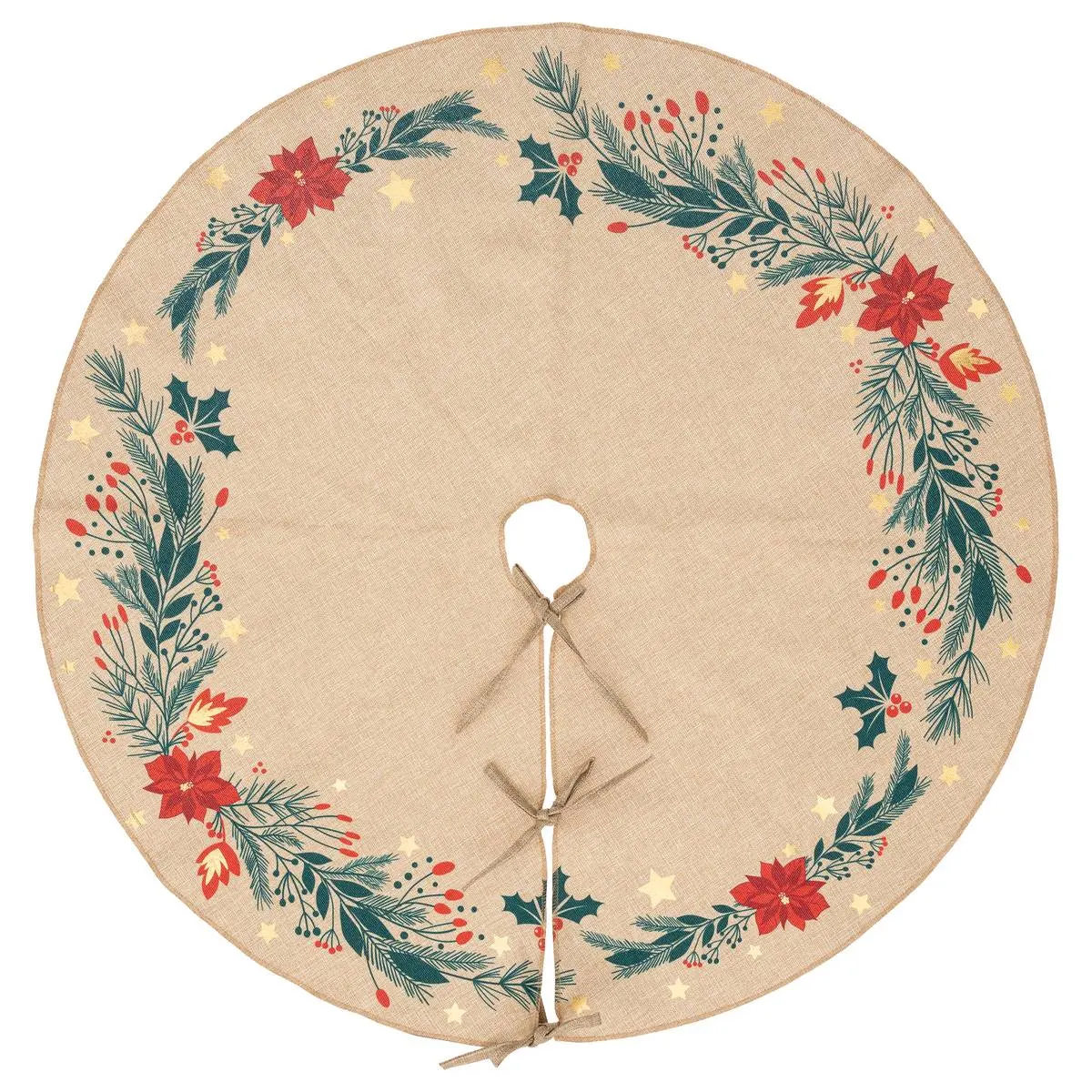 Decoratiuni si figurine - Covoras de pus sub bradul de Craciun, diametru 90 cm, bej cu modele