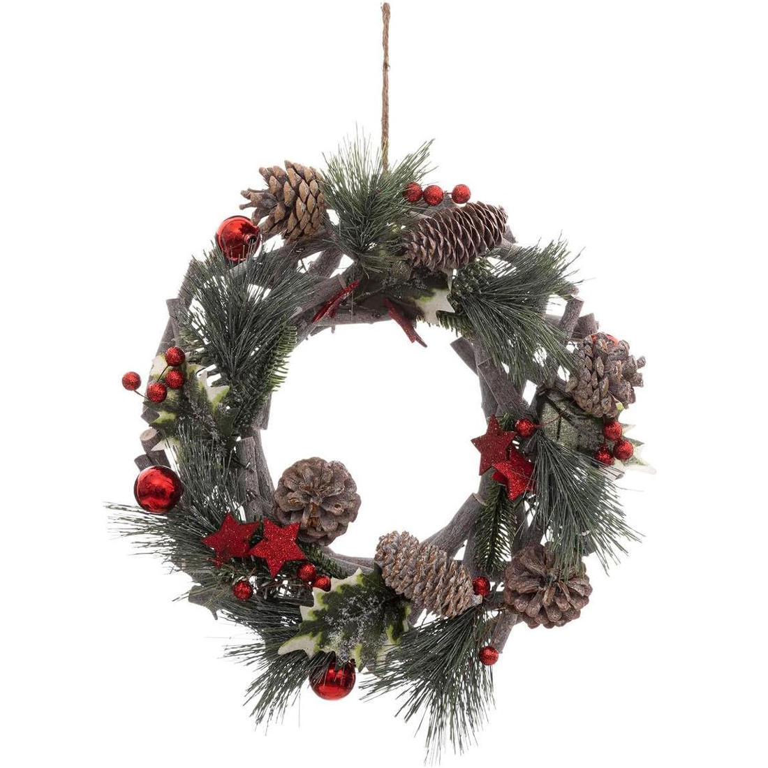 Decoratiuni si figurine - Coronita decorativa cu crengute, pentru Craciun, diametru 30 cm, cu plante uscate