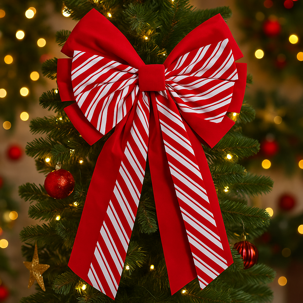 Fundita decorativa pentru bradul de Craciun, 40x60 cm, cu dungi rosii si albe [2]