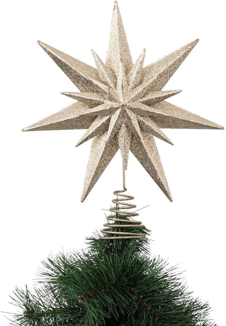 Stea dubla decorativa pentru varf de brad, 25x6x30 cm, auriu [2]