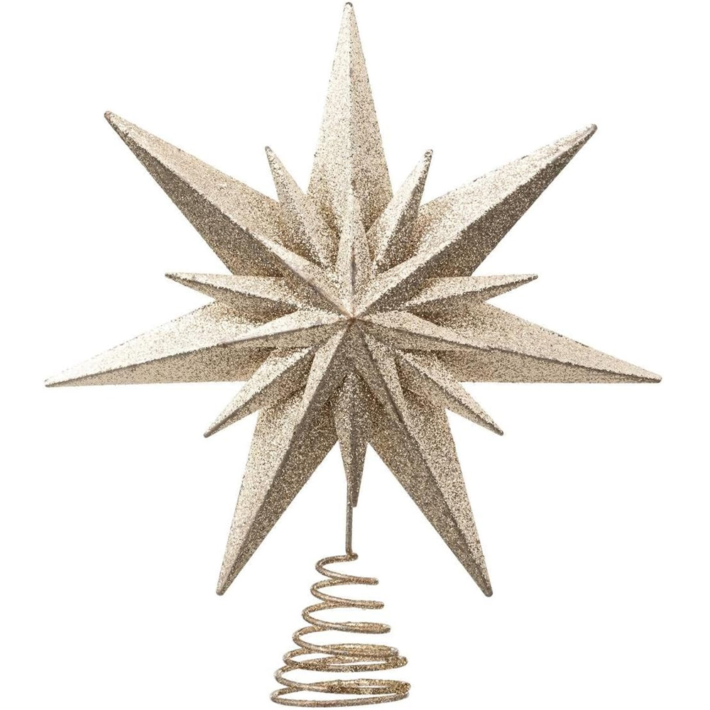 Ghirlande - Stea dubla decorativa pentru varf de brad, 25x6x30 cm, auriu