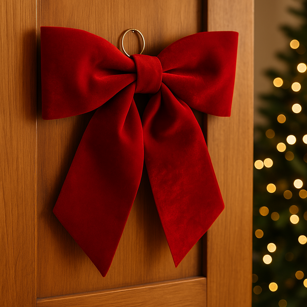 Fundita decorativa XXL din catifea pentru bradul de Craciun, 70x67x8 cm, rosie [3]