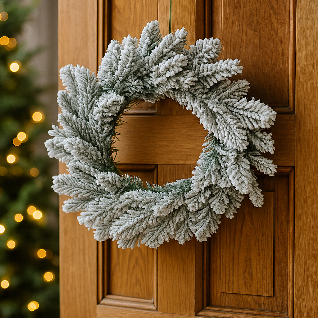 Coronita decorativa inzapezita, pentru Craciun, diametru 40 cm, verde [2]