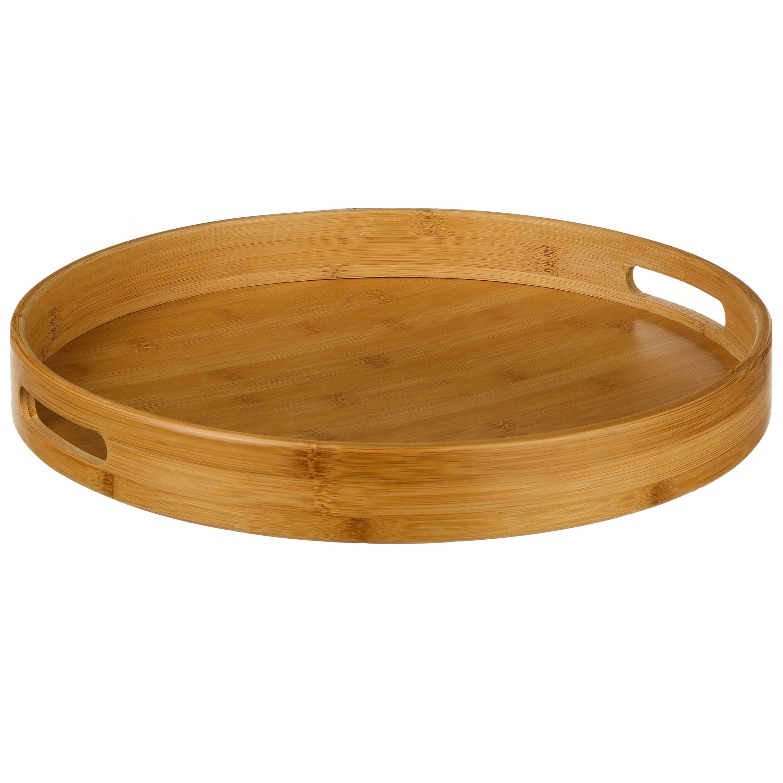 Decoratiuni si articole casa - Tava servire rotunda 5Five din bambus si MDF, diametru 40 cm, maro natur
