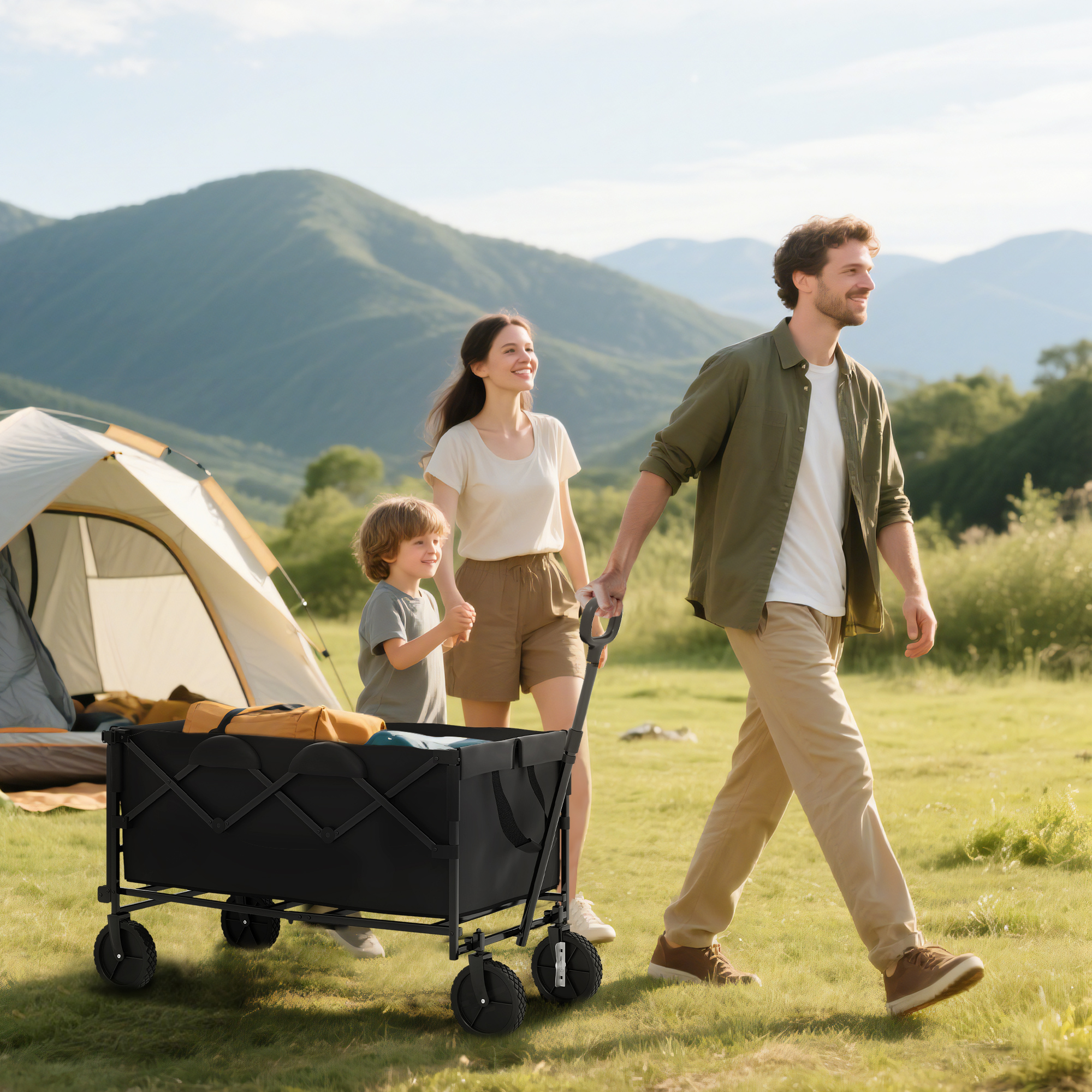  carucior de gradina pliabil de 160L cu maner reglabil, capacitate 100 kg, 95x55x102 cm, negru [1]