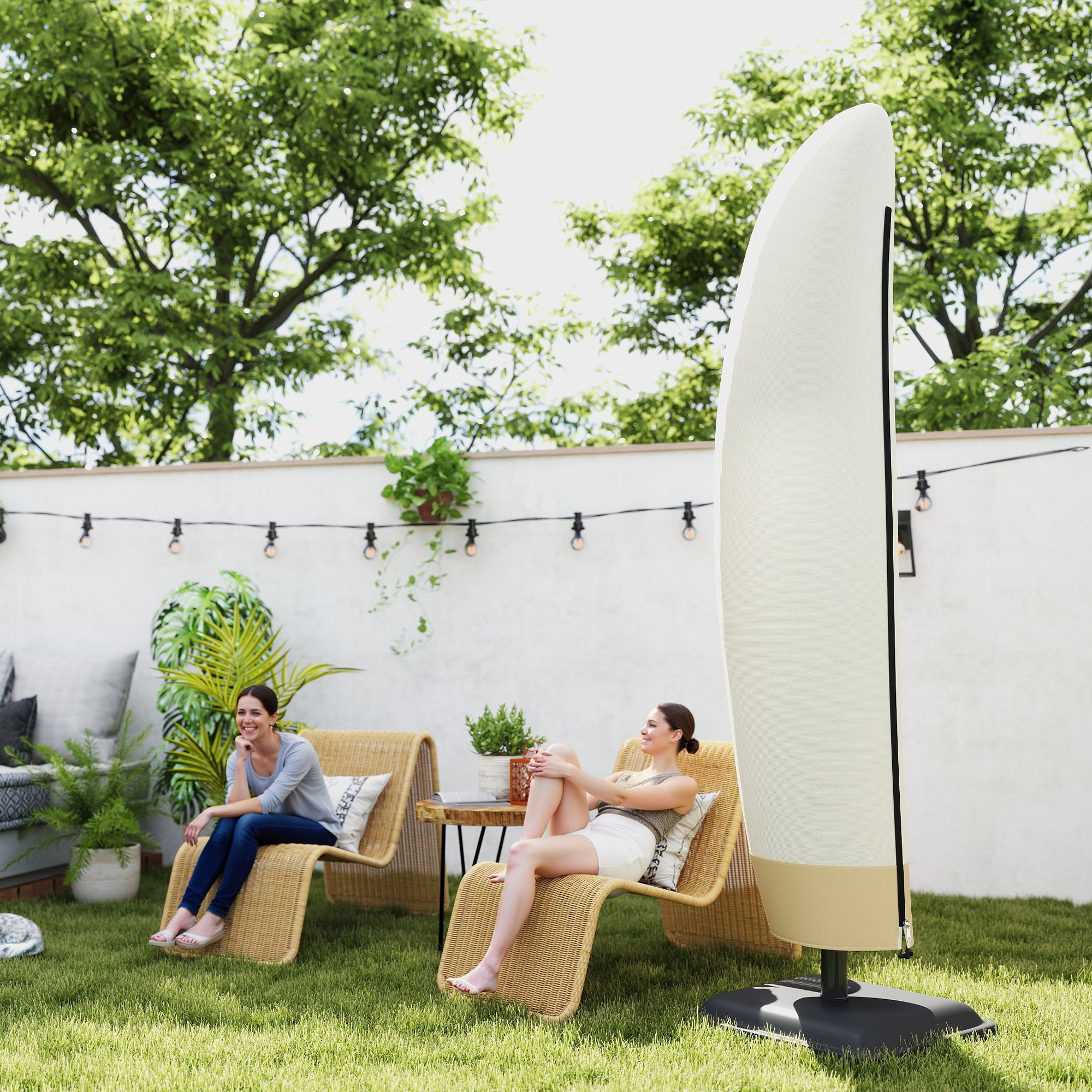  Husa Impermeabila pentru Umbrela 3x3 m, Protectie pentru Umbrela Suspendata cu Fermoar si snur, Bej [8]