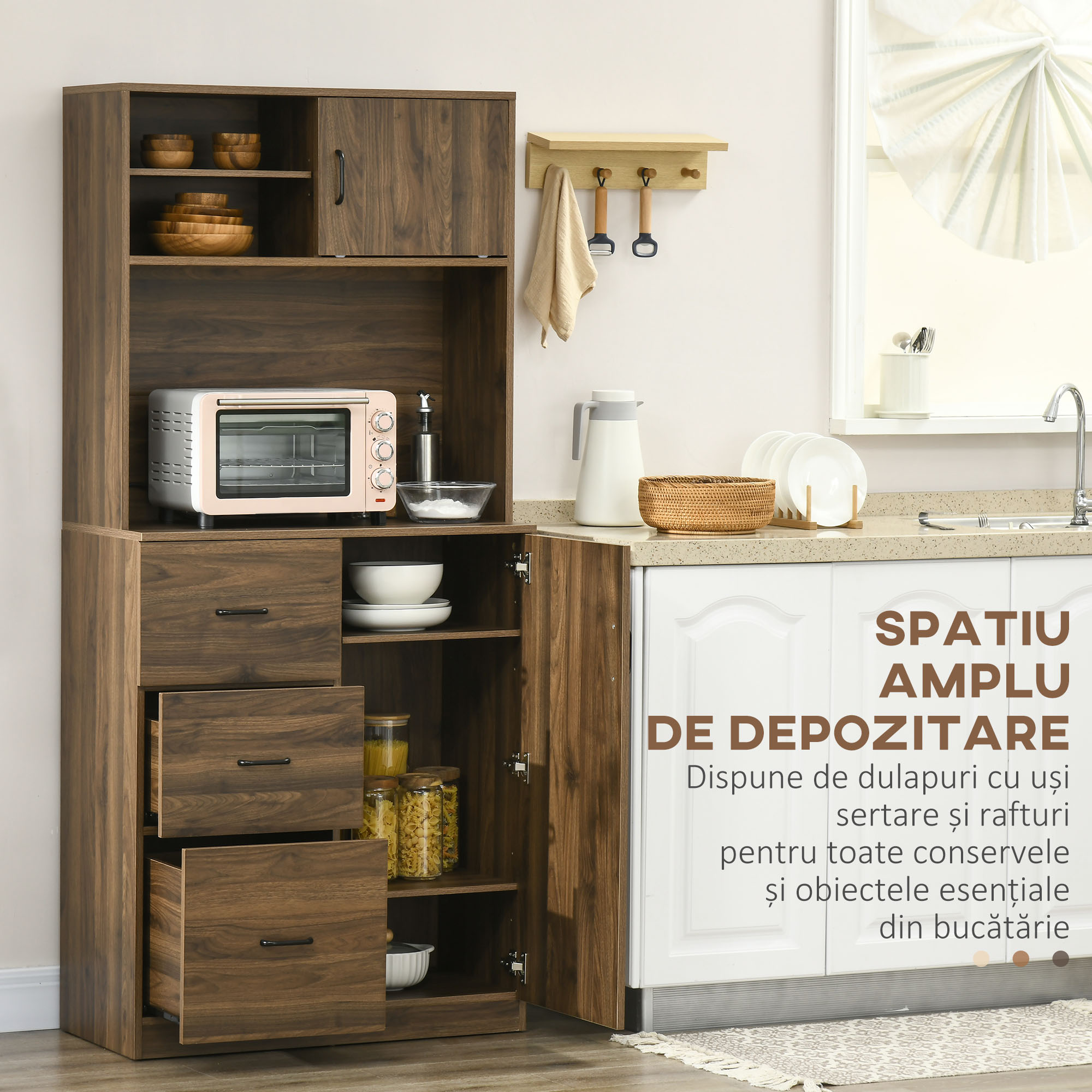  Dulap Modern - Lemn cu 3 Sertare & Dulapioare [3]