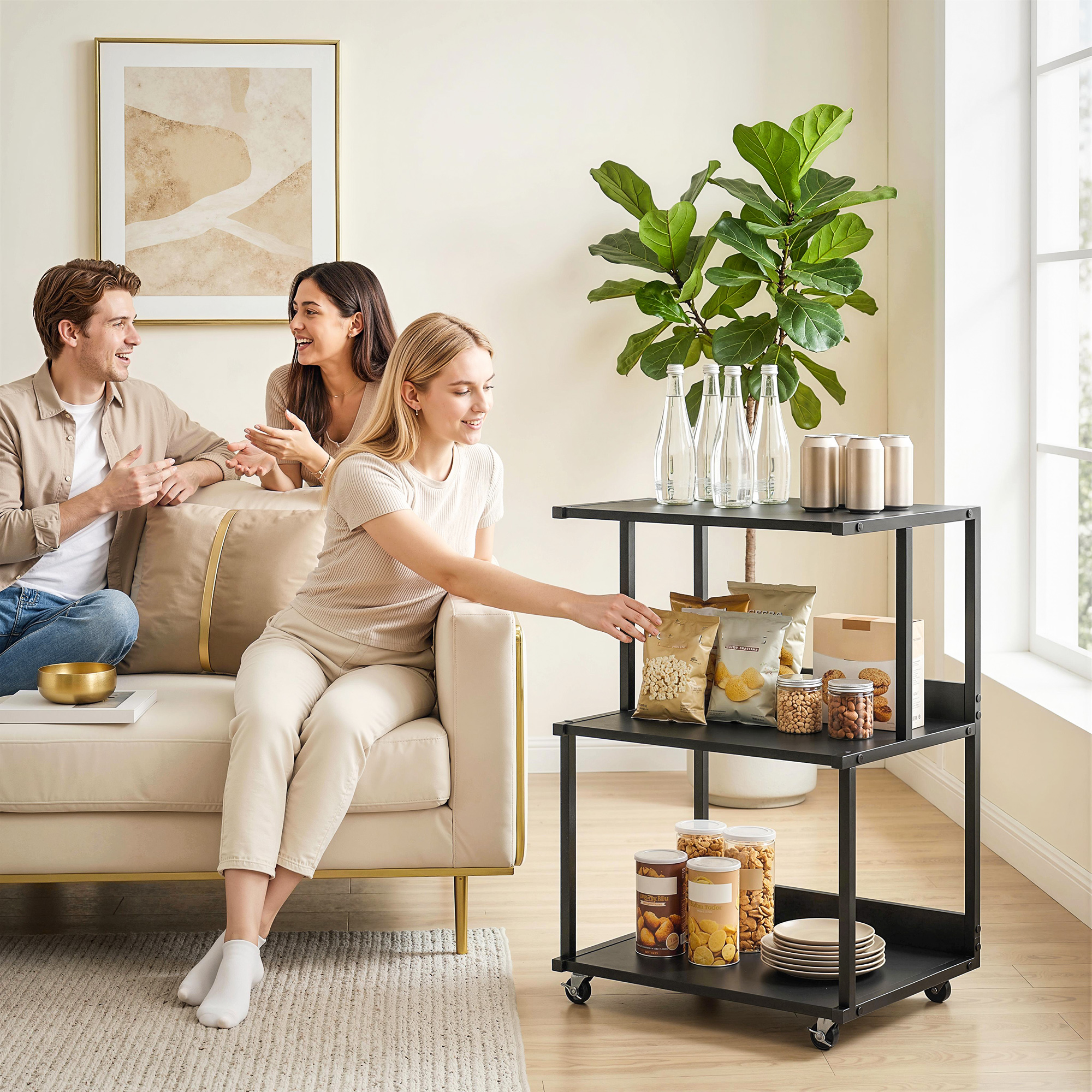  Suport pentru Imprimanta cu 3 Niveluri, Tava Industriala Metalica pentru Birou, Negru [8]