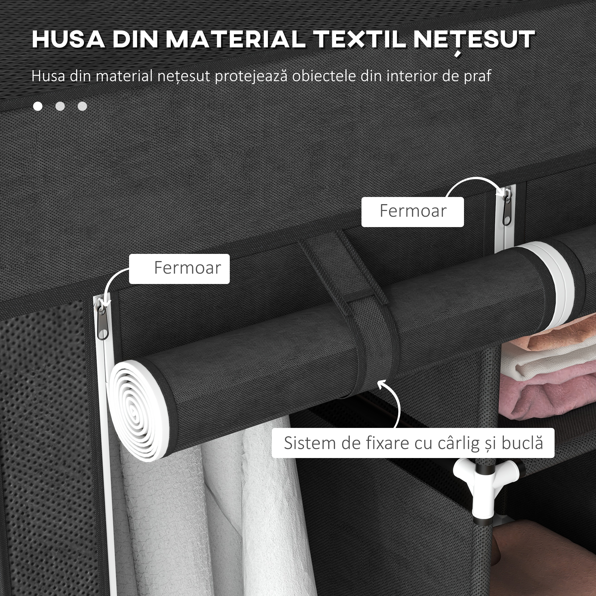  sifonier Pliabil Textil - Cu Rafturi & Sertare, Ideal pentru Spatii Mici [4]