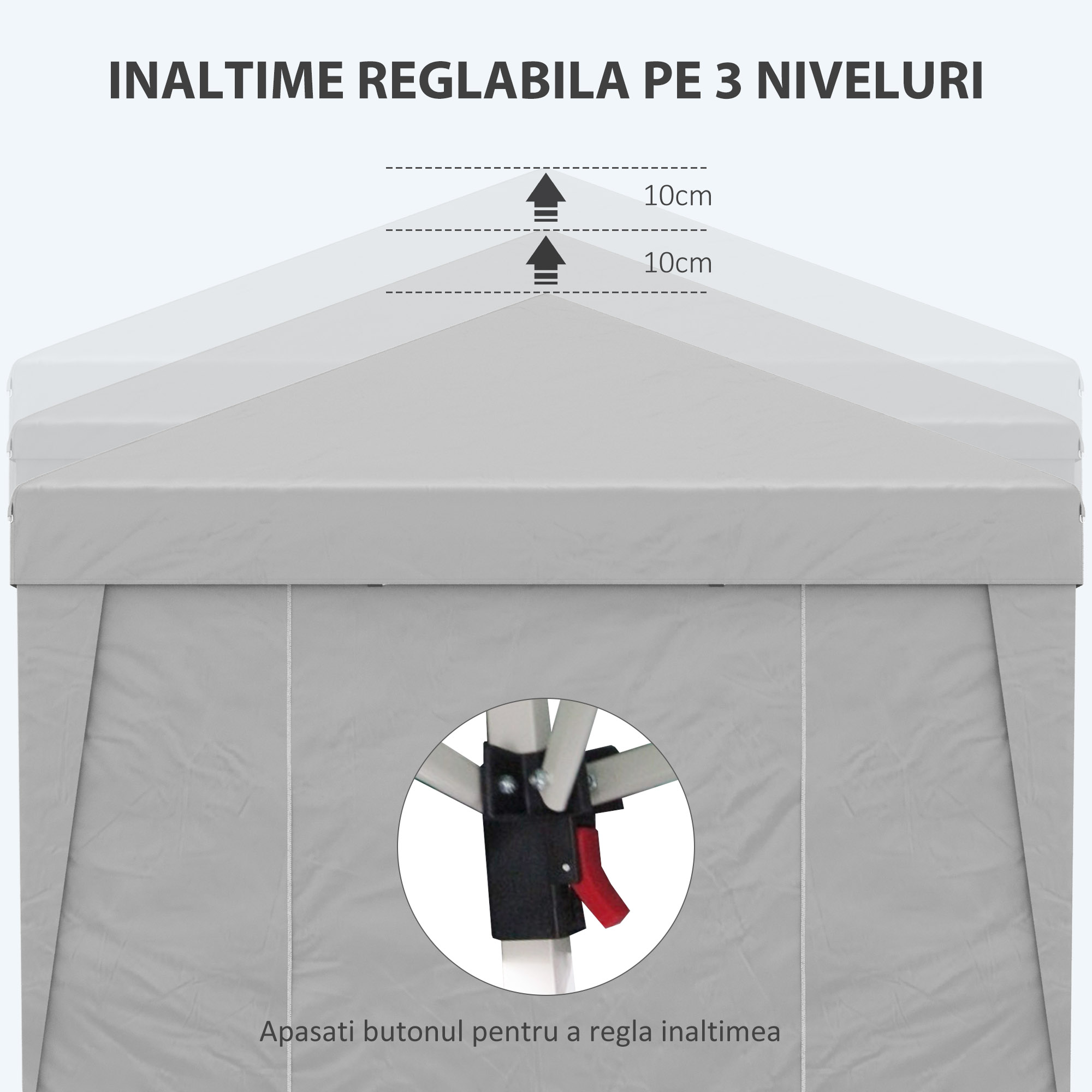  Foisor Pliabil cu inaltime Reglabila, Usi, Ferestre si Geanta de Transport, 298x298x288 cm, Gri Deschis [5]