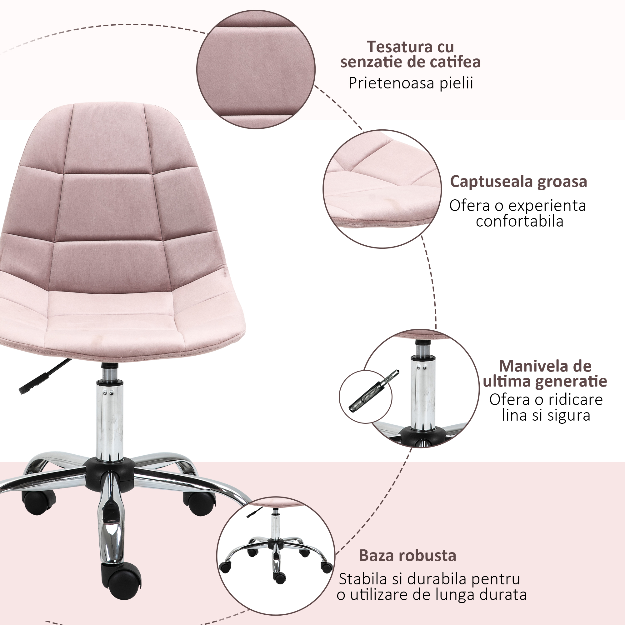  Scaun Pivotant pentru Birou Ergonomic Reglabil Roz [5]