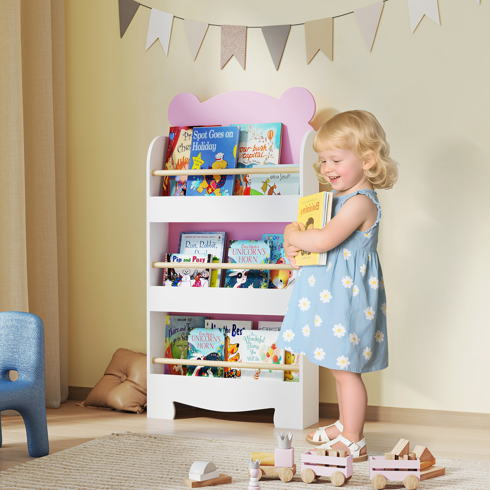  Biblioteca pentru Copii 3 Rafturi in Forma de Ursulet 55x15x110 cm, Roz [1]