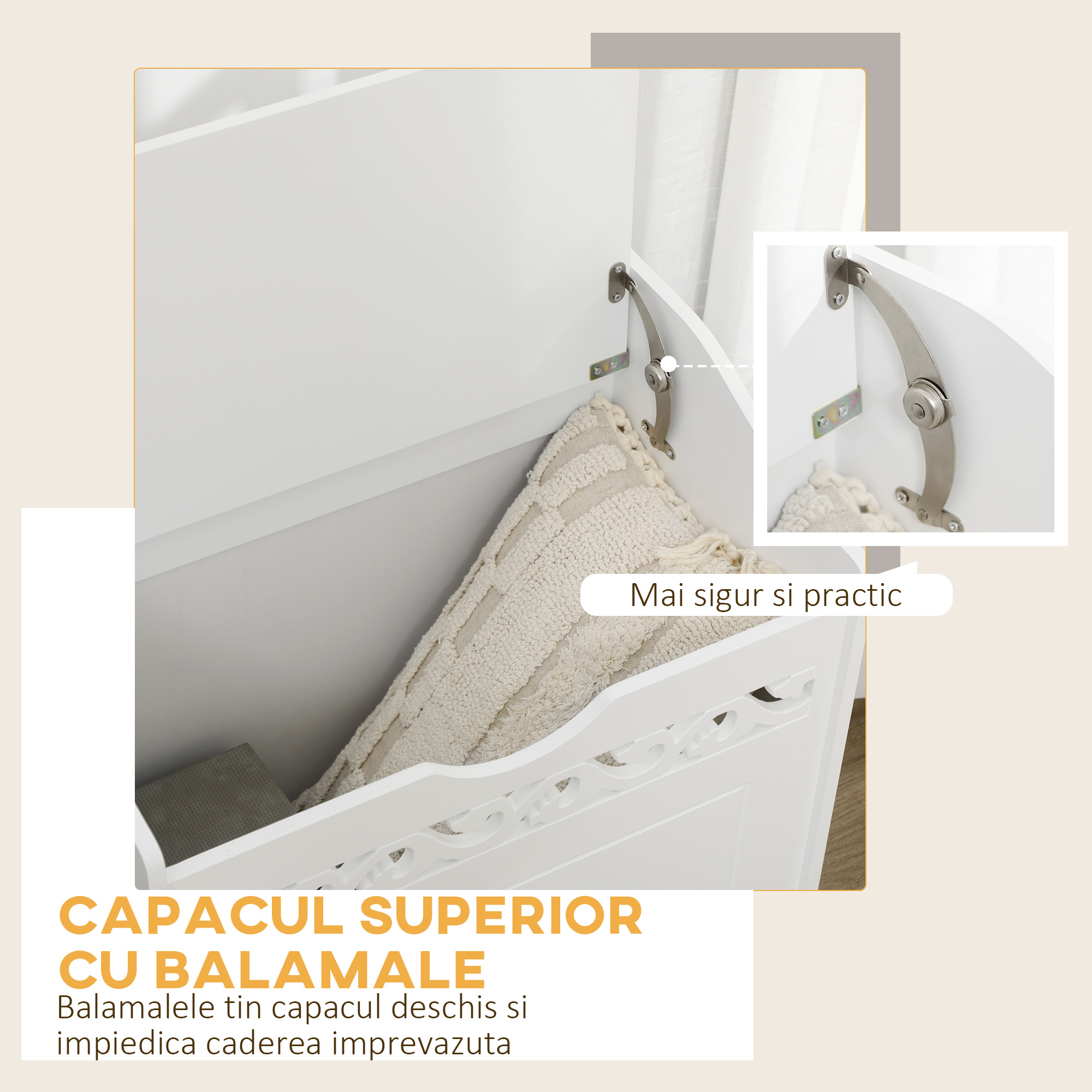  Dulap de depozitare alb cu model sculptat - mobilier pentru lenjerii, haine si jucarii 55×34×58 cm [5]