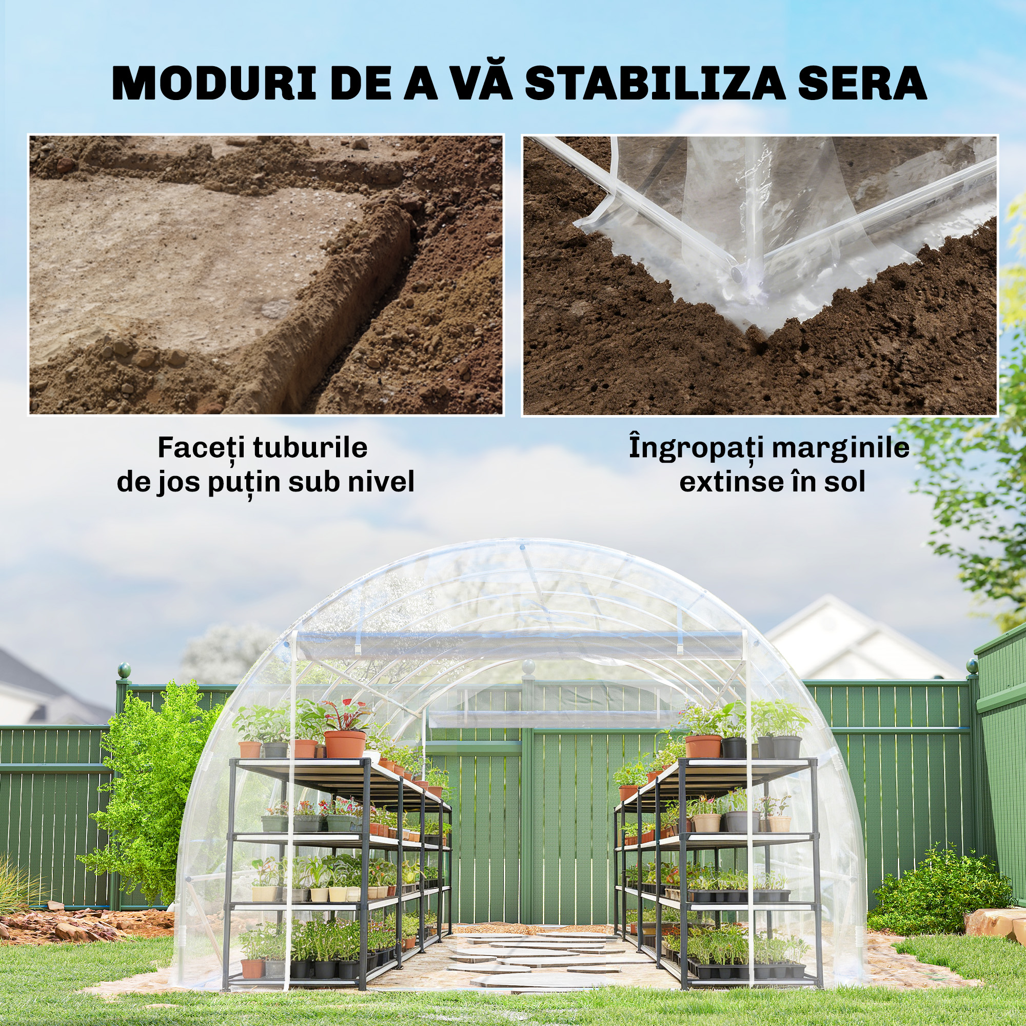  Sera tunel 3x6x2 m cu usi rulabile, cadru din otel si acoperire anti-UV din PE, transparenta [6]