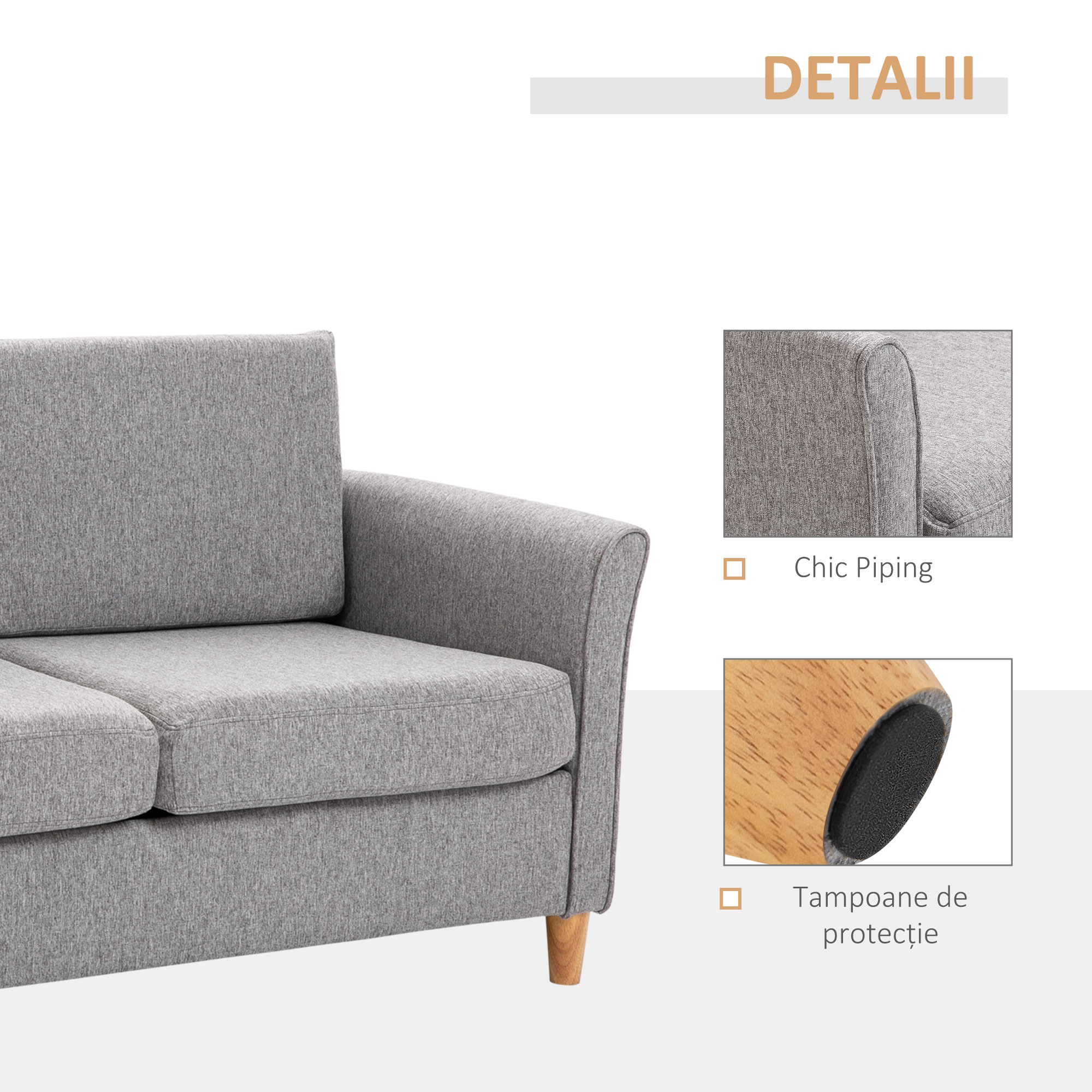  Canapea Doua Locuri cu Invelis in Lin Gri si Schelet in Lemn 141x70x78cm [5]