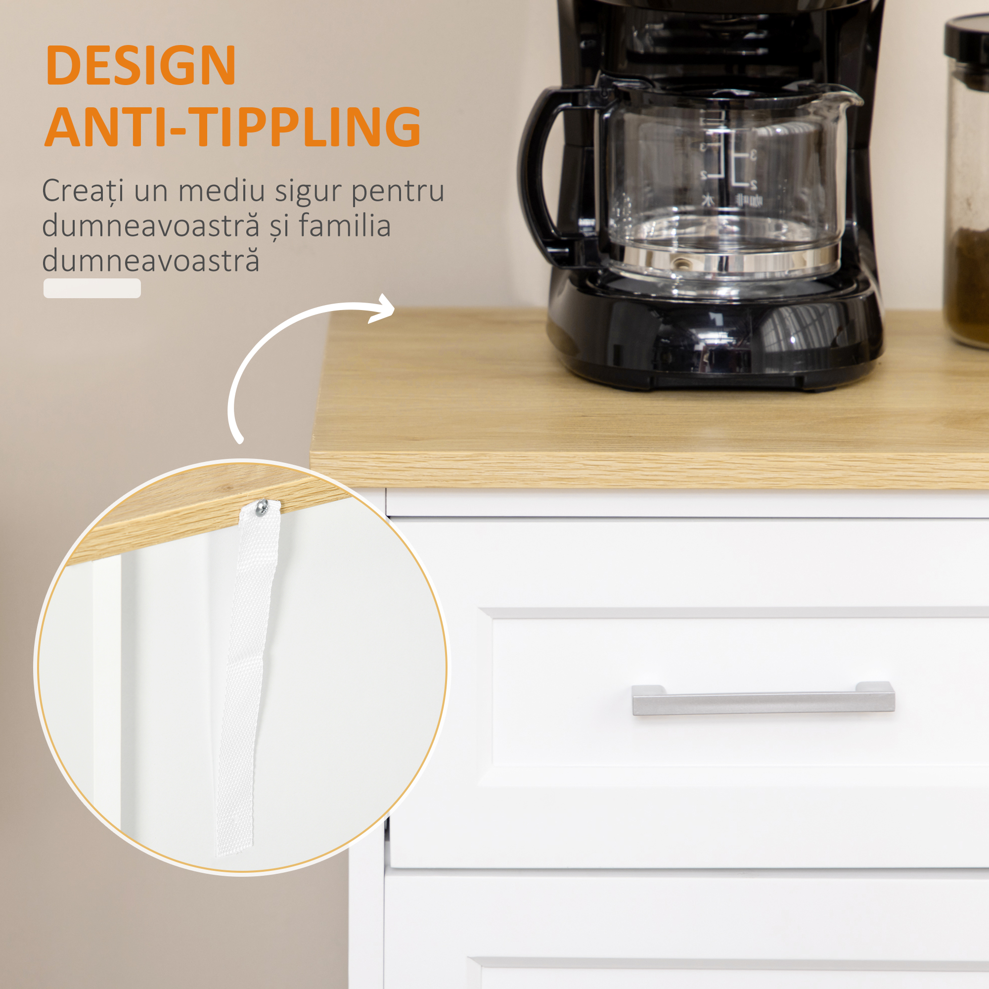  Dulap Modern cu 3 Sertare si 3 Usi, din MDF si PAL, cu Raft Reglabil, 101x39x82 cm, Alb [5]