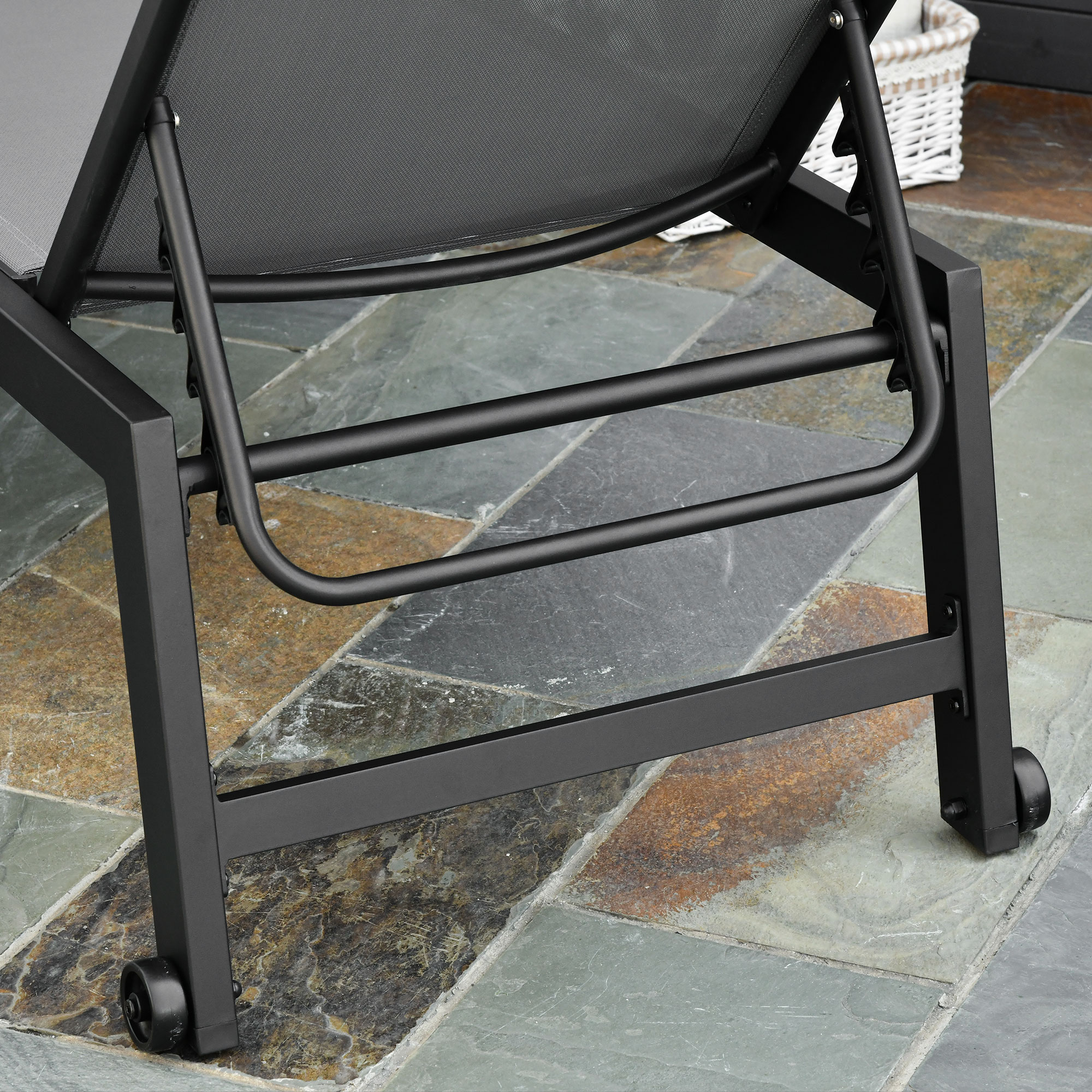  Sezlong din Aluminiu si Textilen cu Spatar Reglabil si Roti Negru si Gri [8]