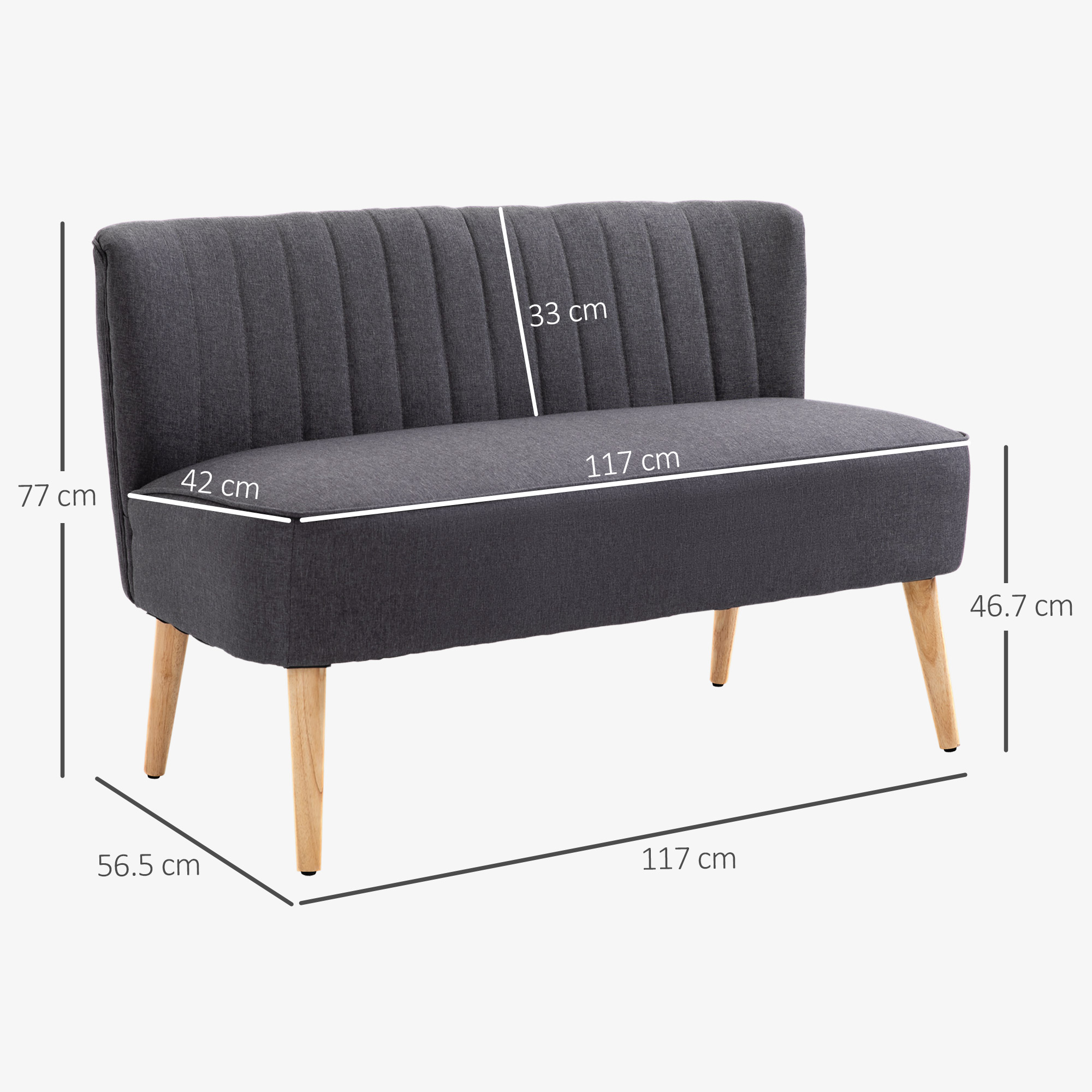, Canapea cu Doua Locuri, Loveseat, Material textil cu efect de in, 117 x 56.5 x 77 cm, Gri inchis [2]