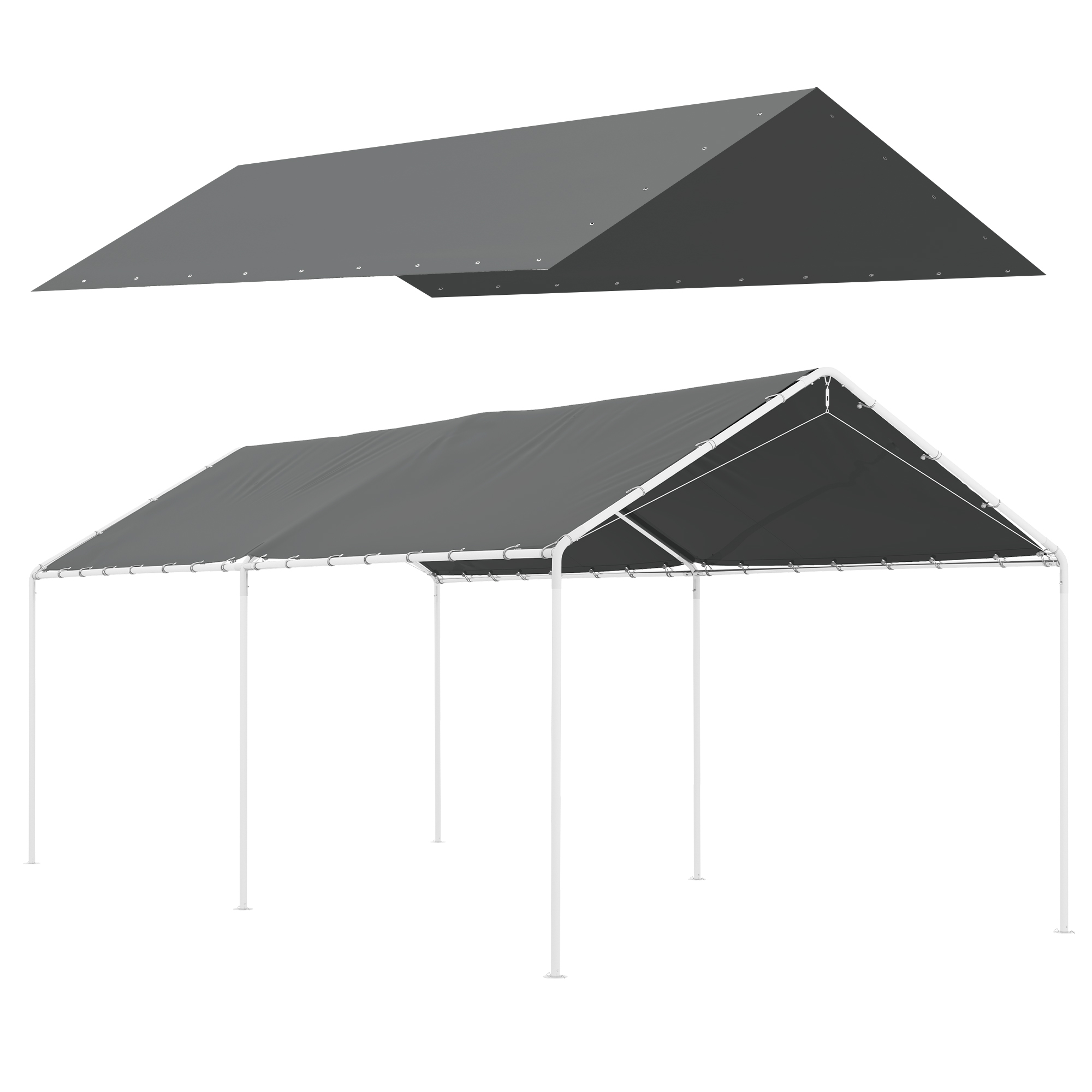 Gradina & balcon -  Acoperis de Carport 10 x 20ft, Prelata Rezistenta la UV cu Corzi Elastice, Gri inchis