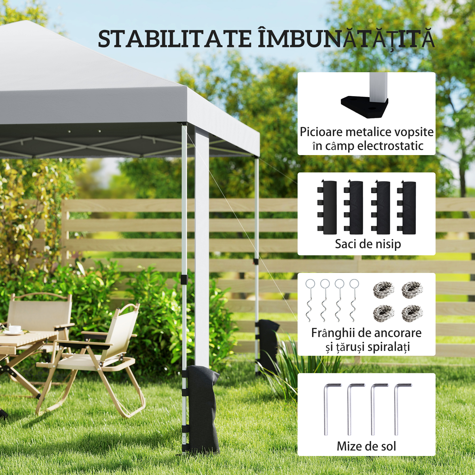  Pavilion 3x3 m Pop-Up cu Buzunare, UPF 50+, cu Saci de Nisip si Geanta cu Roti [6]