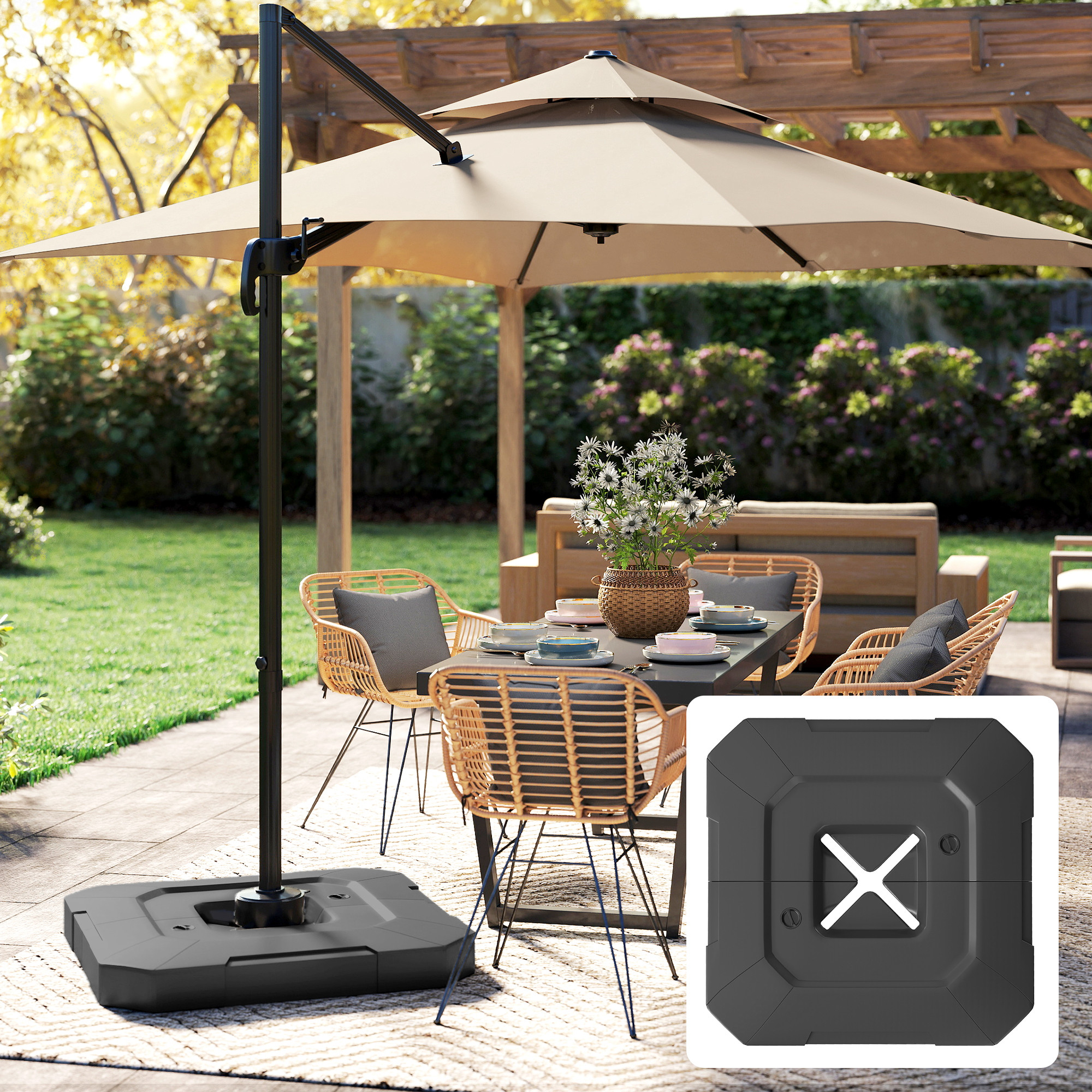  Set 2 Greutati pentru Baza Umbrela cu Brat Lateral din HDPE, Reumplibile pana la 105 kg, 101x101x12 cm, Negru [1]