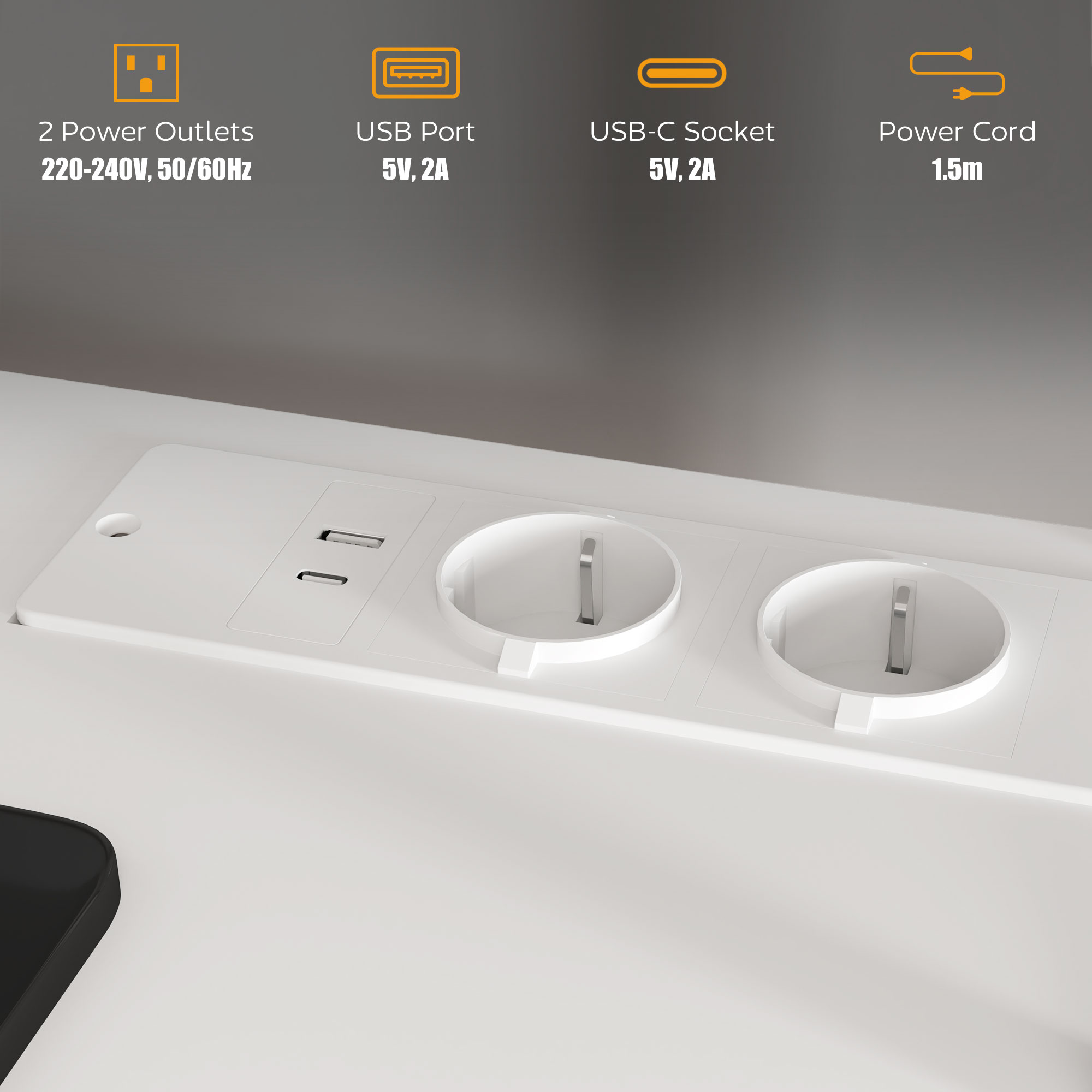  Birou in Forma de L cu Prize de Curent, Sertar si Suport pentru Monitor, 138,5x90x92 cm, Alb [3]