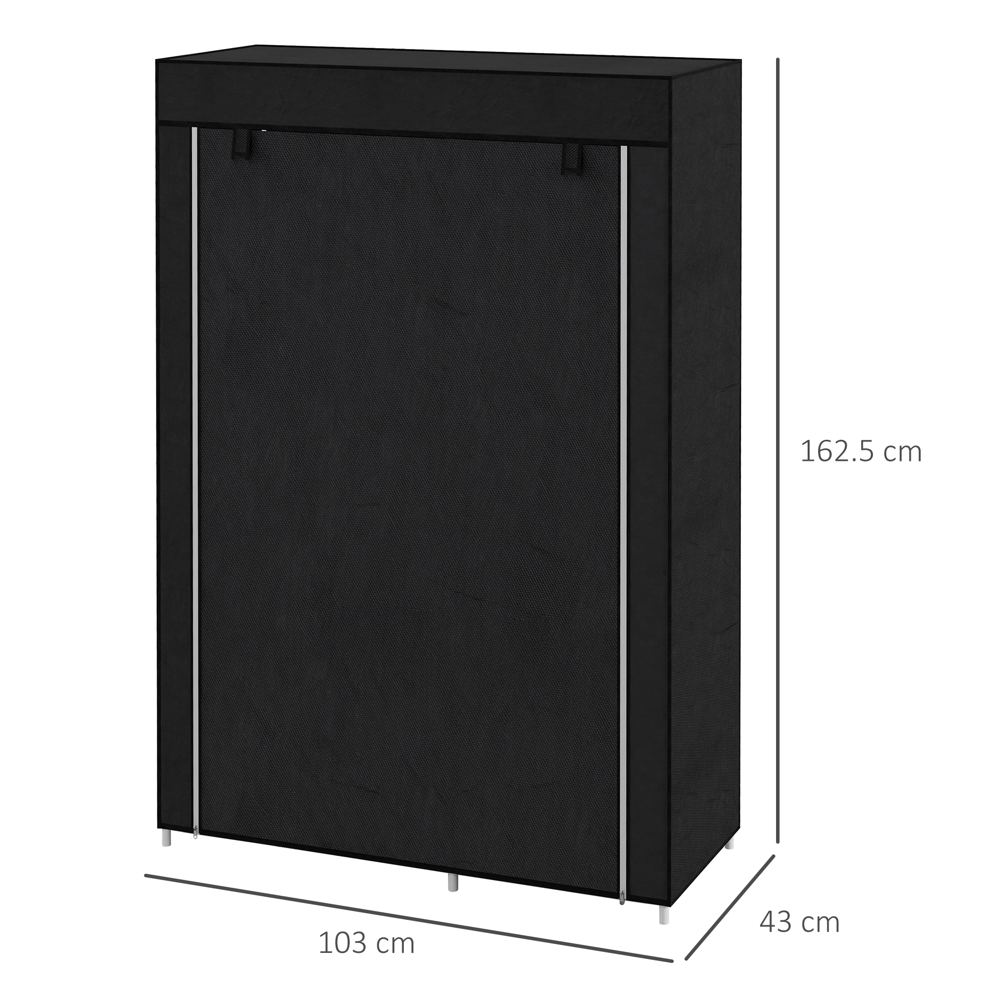  Dulap Portabil din Material, Dulap cu 6 Rafturi Deschise, 1 Bara si Usa cu Fermoar, 103x43x162,5 cm, Negru [2]