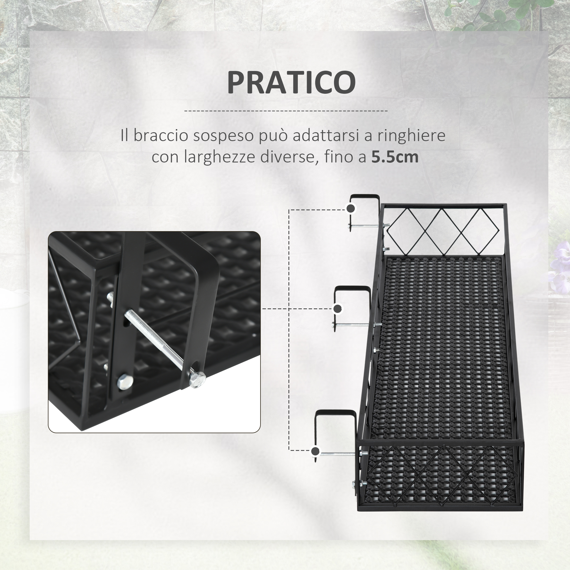 Jardiniera de Exterior  cu Carlige pentru Balustrada, Suport Ghivece pentru Balcon si Terasa din Metal [4]