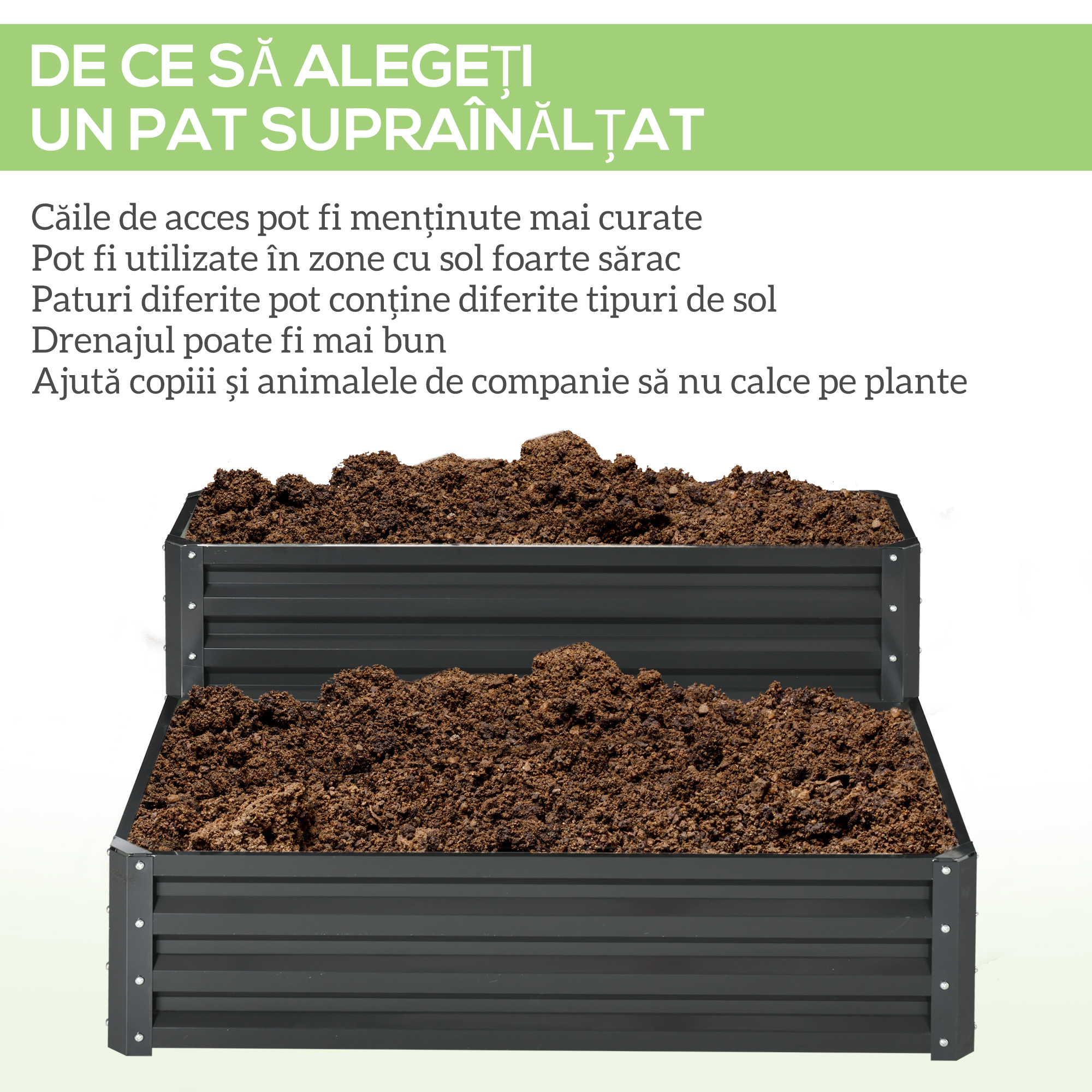 Jardiniera pentru Plan de Cultivare inaltat pe 2 Niveluri din Otel, Jardiniera Supraetajata cu Parte Inferioara Deschisa [5]